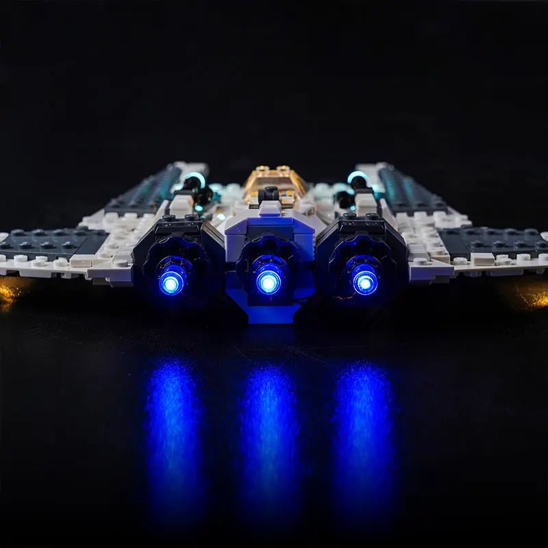RGB LED light kit for LEGO® Star Wars Mandalorian Fang Fighter vs. TIE Interceptor #75348, display lighting in a dark room