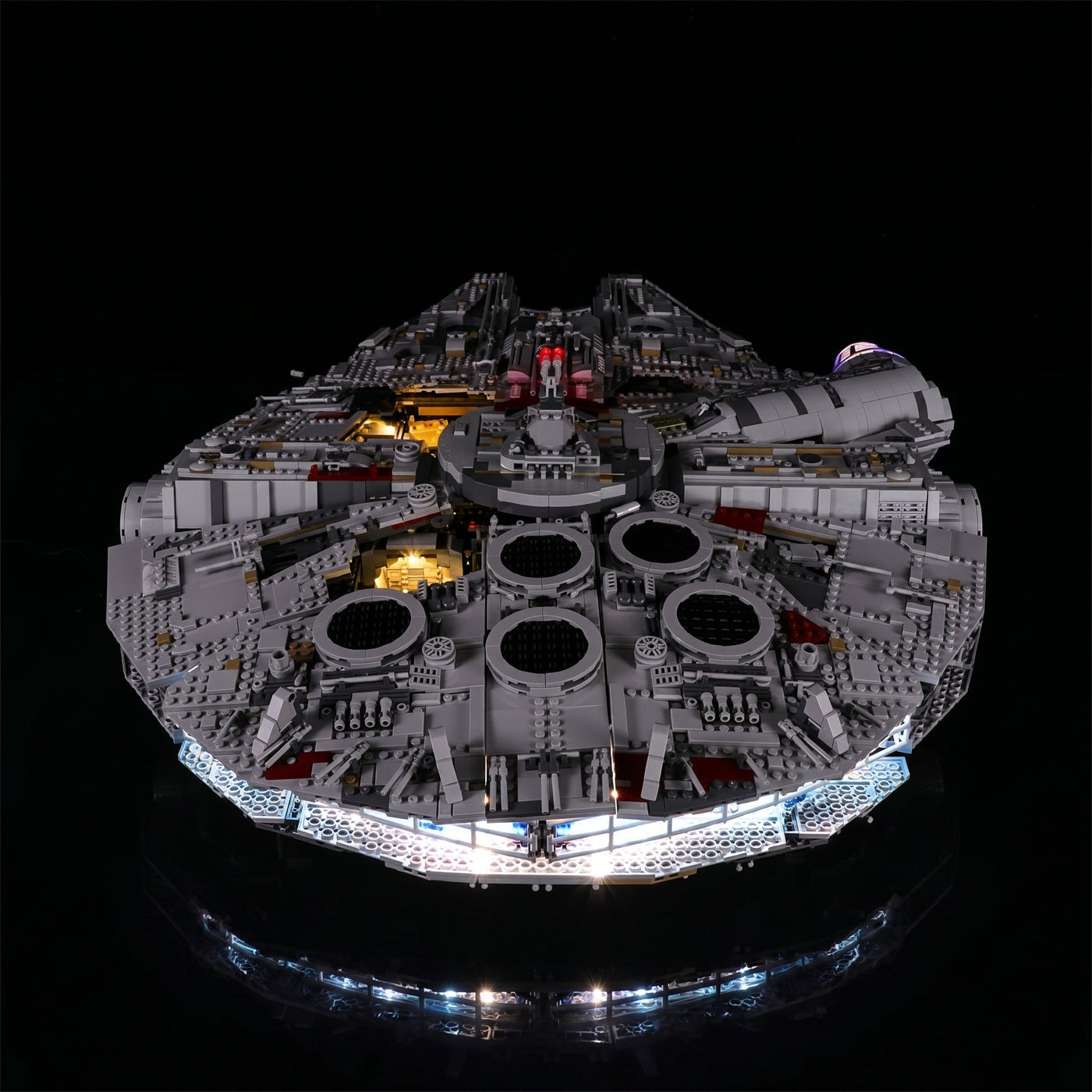 LEGO® Star Wars Millennium Falcon #75192 illuminated at night, with the LED lights
