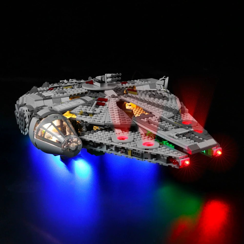 Close-up of LED lights on LEGO Star Wars Millennium Falcon #75257