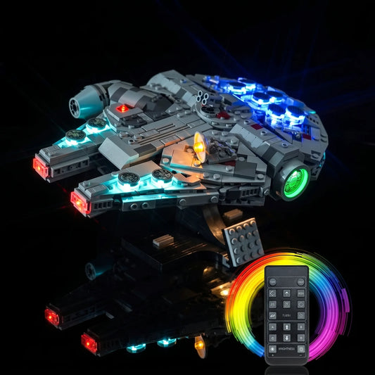 LEGO® Star Wars Millennium Falcon #75375 LED strips and bricks detail, with the RGB LED light kit