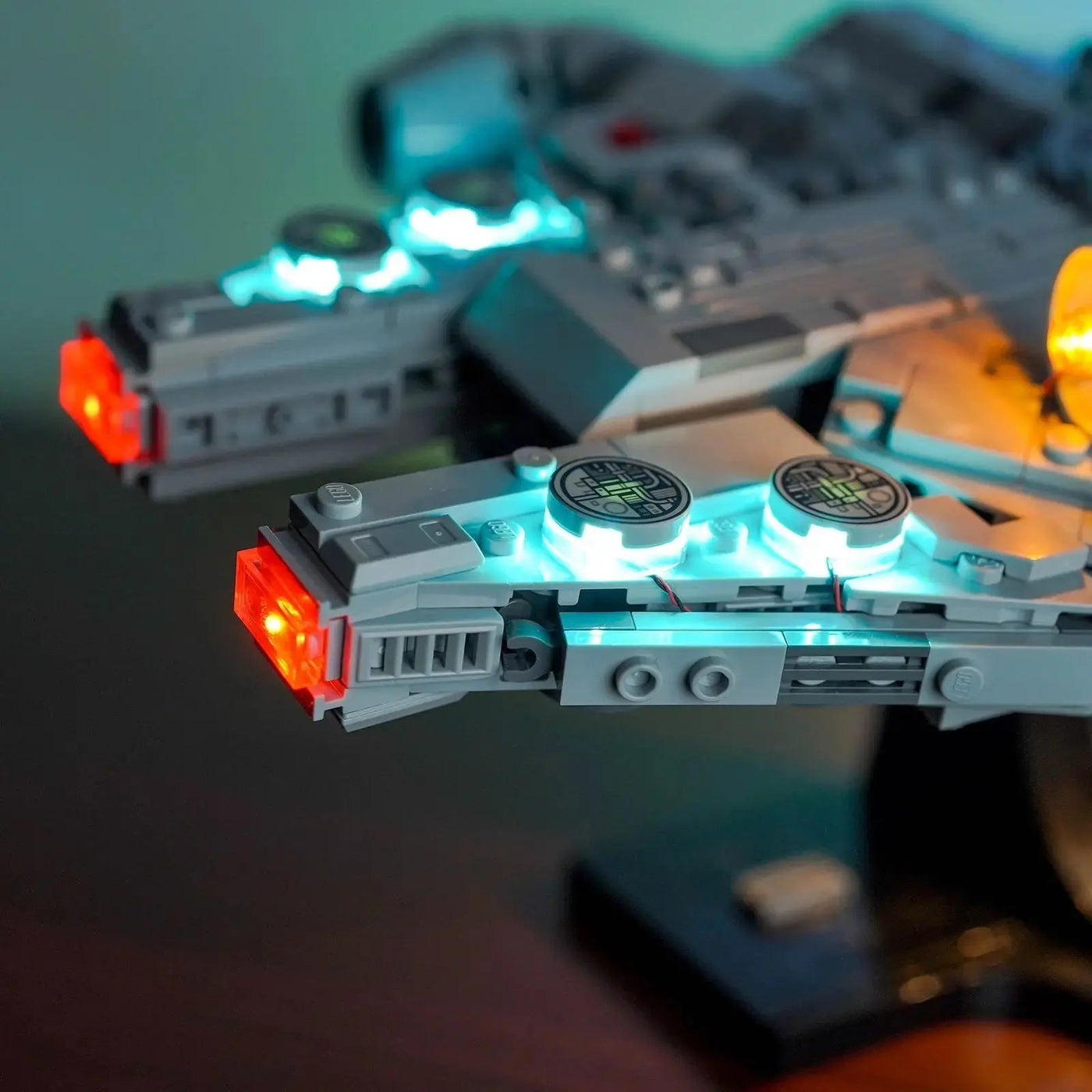 display light kit for LEGO® Star Wars Millennium Falcon #75375, illuminated at night