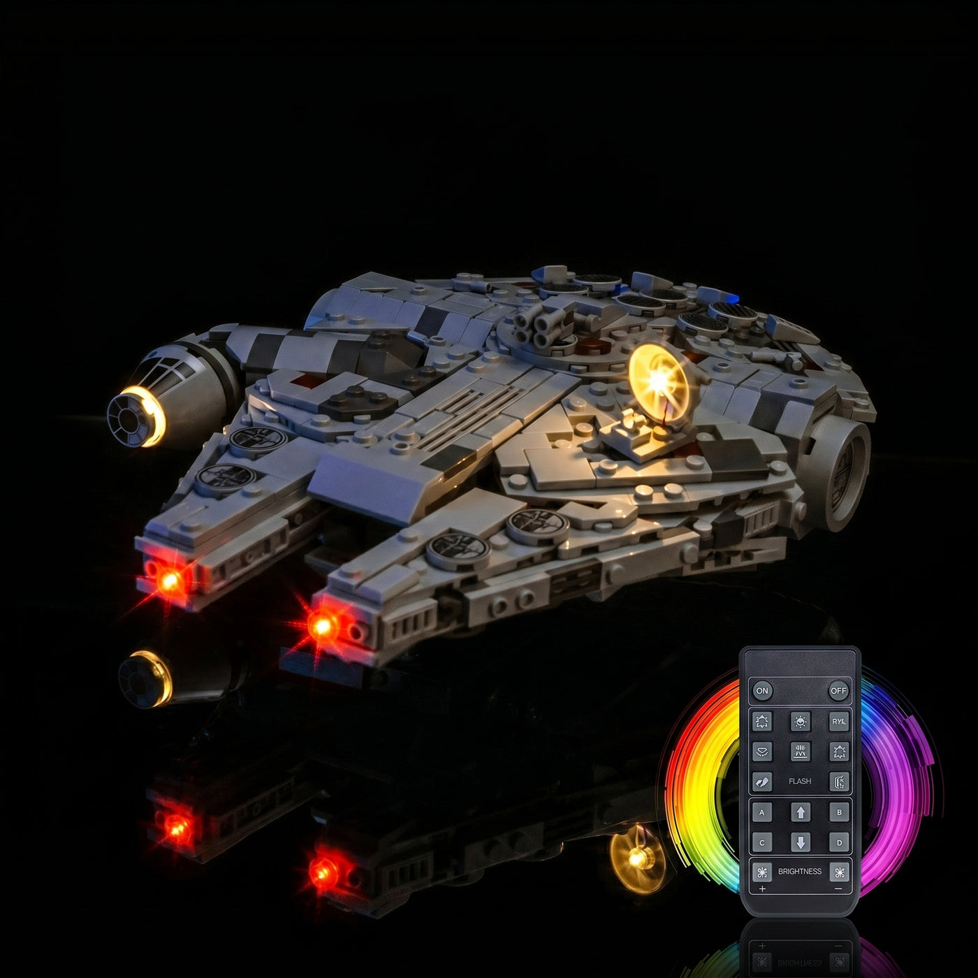 LEGO® Star Wars Millennium Falcon #75375 LED strips and bricks detail, with the RGB LED light kit