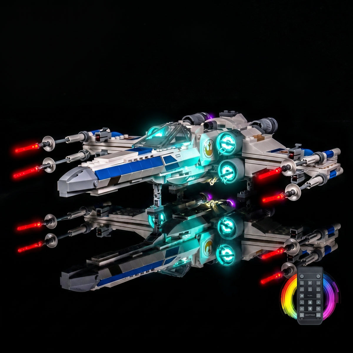 warm LED glow detail: Bright My Bricks custom LED lighting for LEGO® Star Wars New Republic X-Wing Starfighter #75460