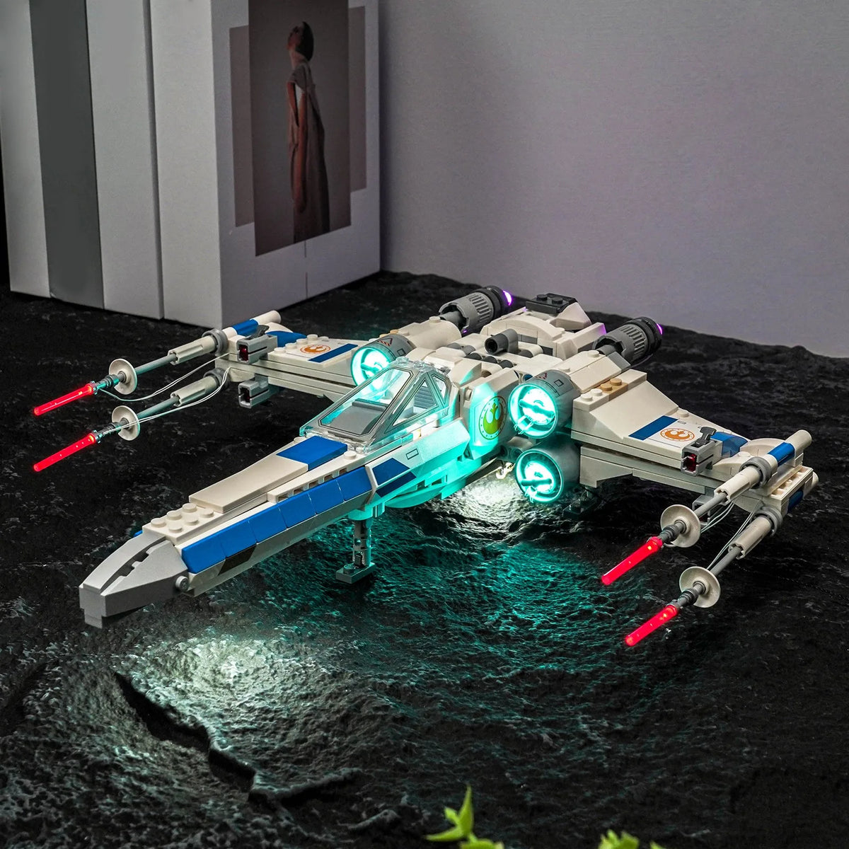 LEGO® Star Wars New Republic X-Wing Starfighter #75460 — showcase lighting view (LED light kit)