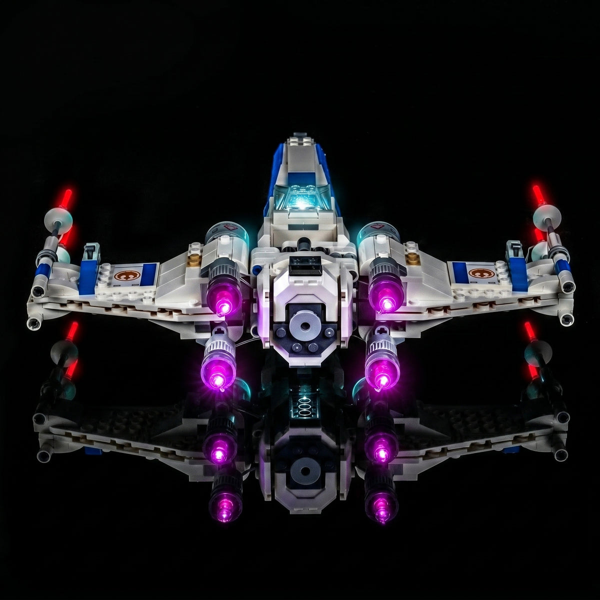 LEGO® Star Wars New Republic X-Wing Starfighter #75460 — installed and glowing (LED light kit)