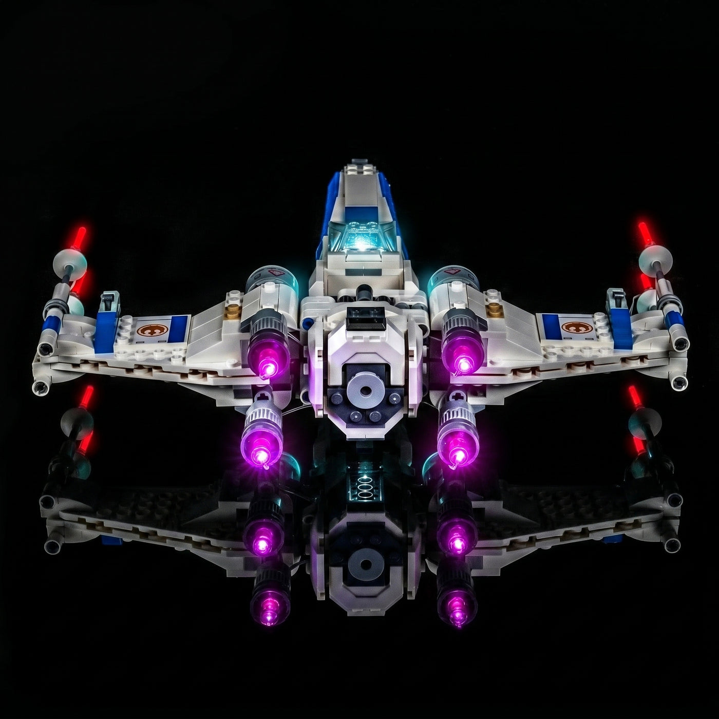LEGO® Star Wars New Republic X-Wing Starfighter #75460 — installed and glowing (LED light kit)
