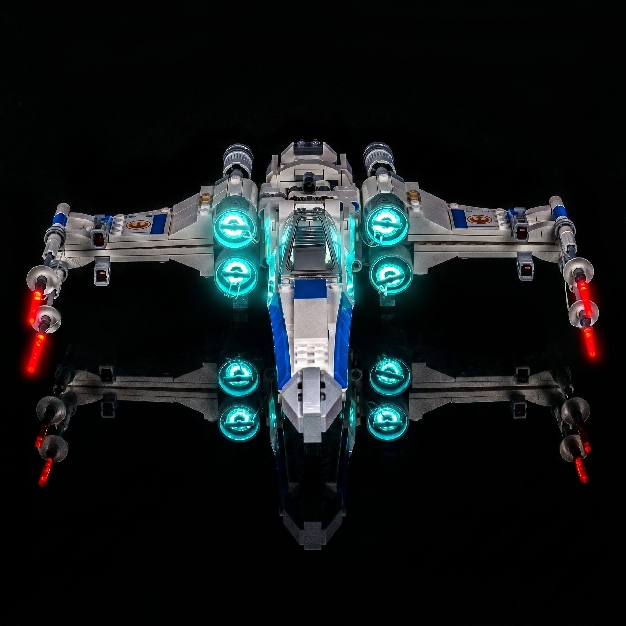 Bright My Bricks premium LED light kit for LEGO® Star Wars New Republic X-Wing Starfighter #75460 — installed and glowing