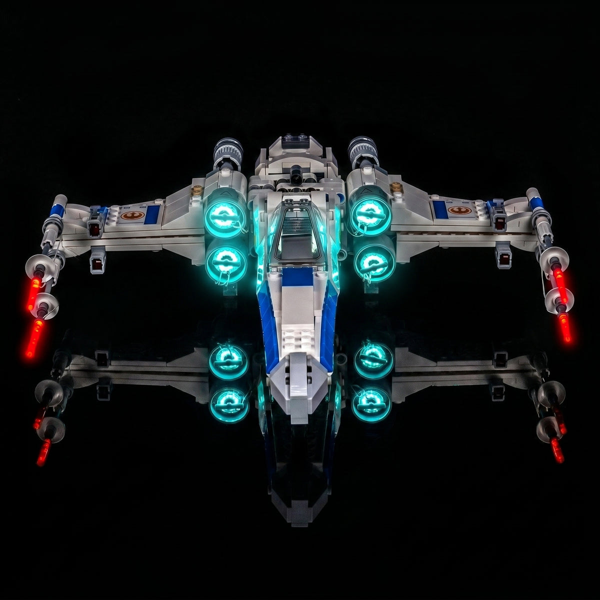 Bright My Bricks premium LED light kit for LEGO® Star Wars New Republic X-Wing Starfighter #75460 — installed and glowing