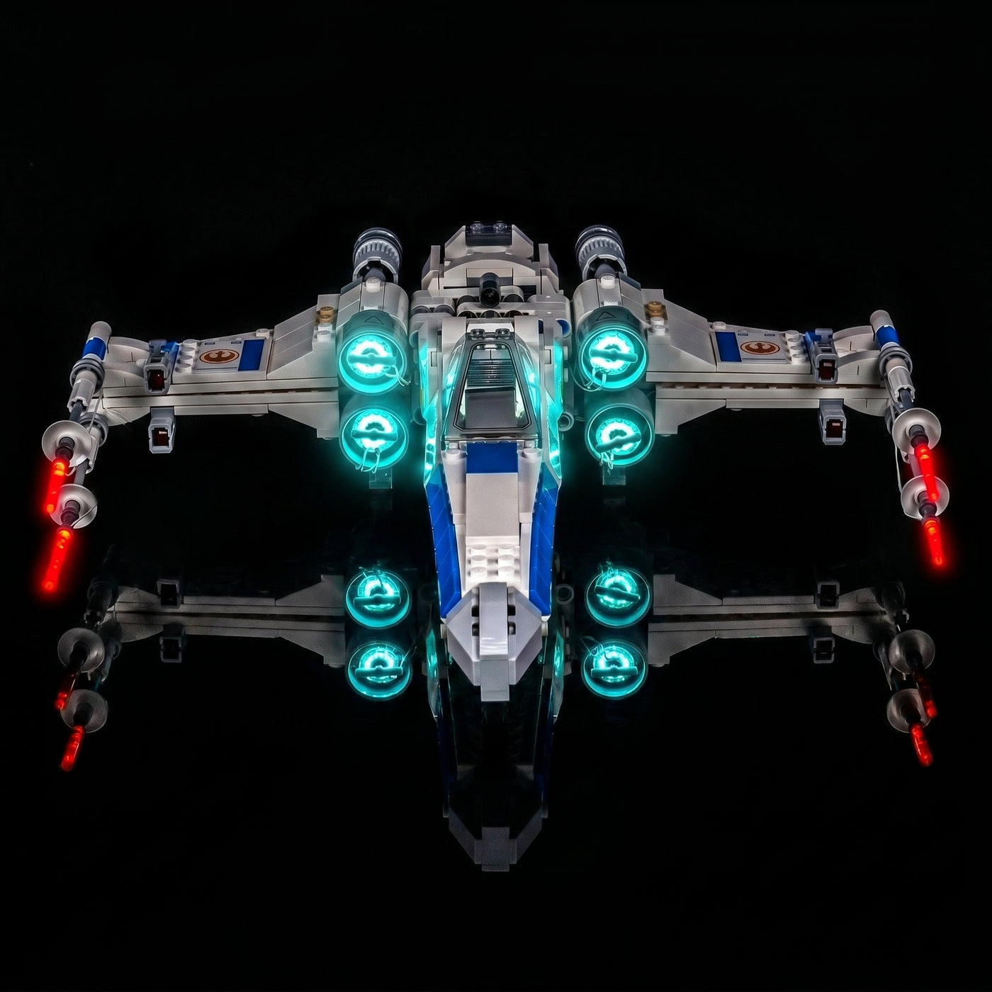 Bright My Bricks premium LED light kit for LEGO® Star Wars New Republic X-Wing Starfighter #75460 — installed and glowing