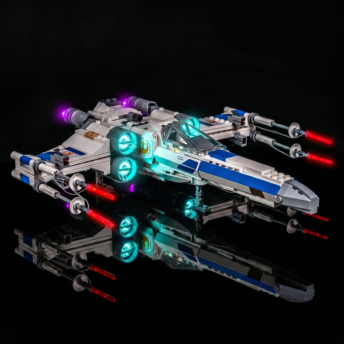 LEGO® Star Wars New Republic X-Wing Starfighter #75460 — LED kit powered on (LED lights)
