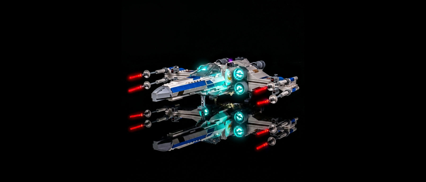 Light Kit for LEGO® Star Wars New Republic X-Wing Starfighter #75460 — lit with the LED light kit
