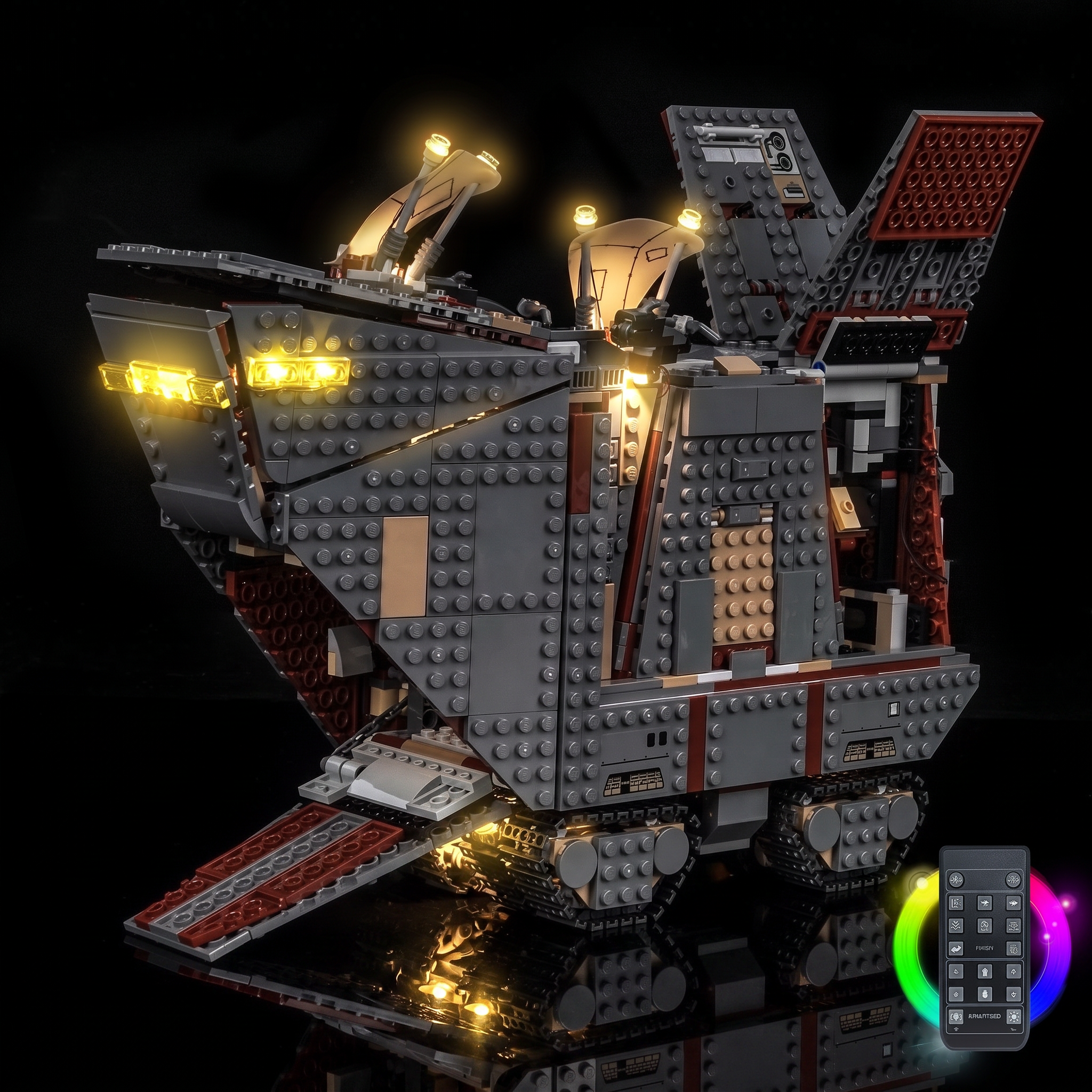light kit for LEGO® Star Wars Offworld Sandcrawler and Mudhorn #75453, illuminated at night