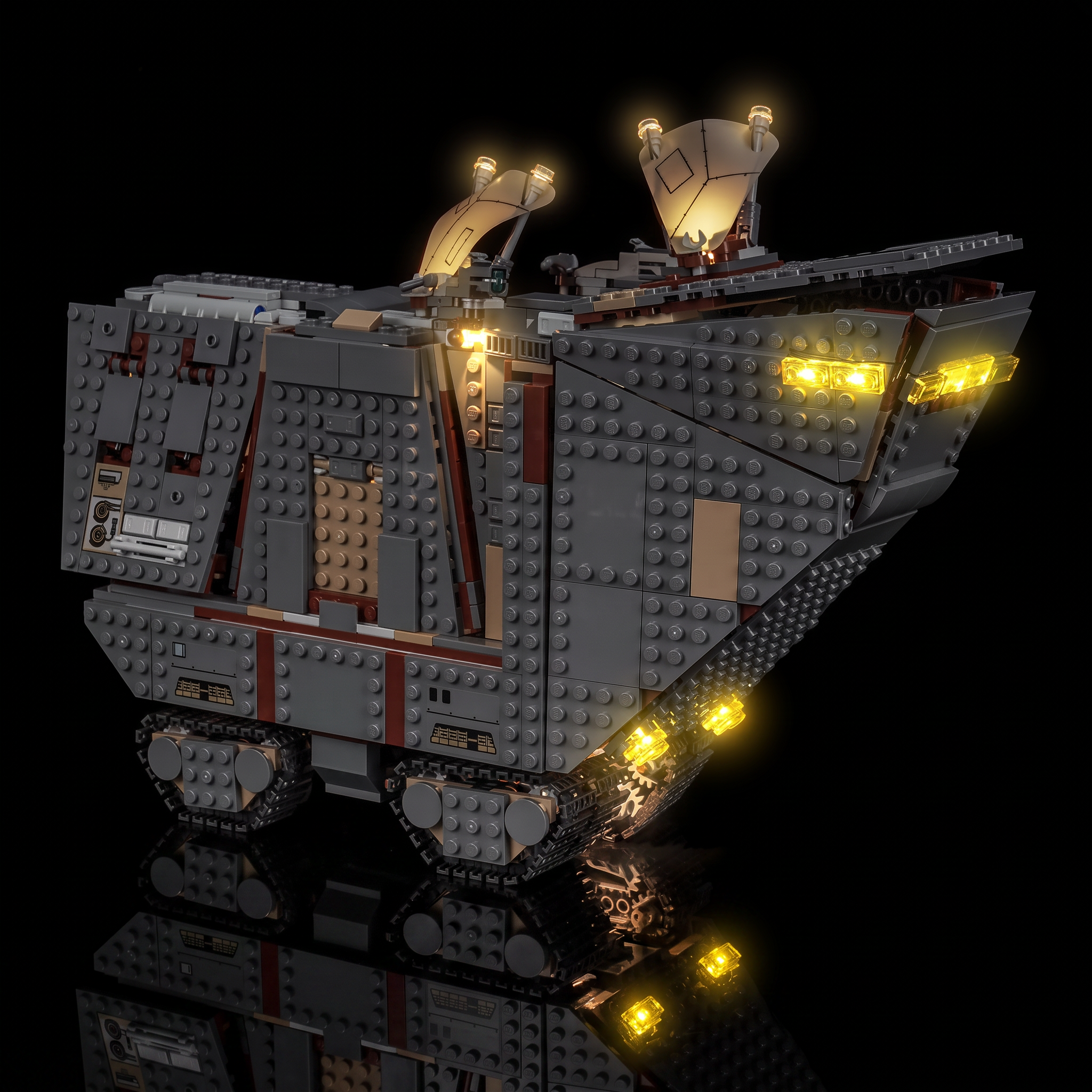 Bright My Bricks LED light kit for LEGO® Star Wars Offworld Sandcrawler and Mudhorn #75453 — installed and glowing