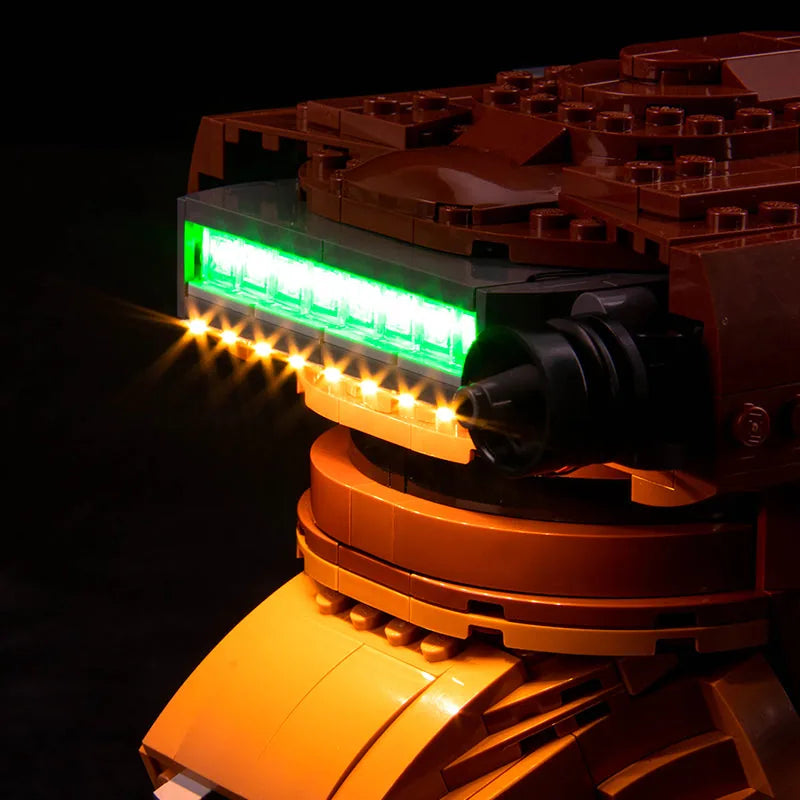 LEGO® Star Wars Princess Leia (Boushh) Helmet #75351 close-up of the LED lighting detail, with the display light kit