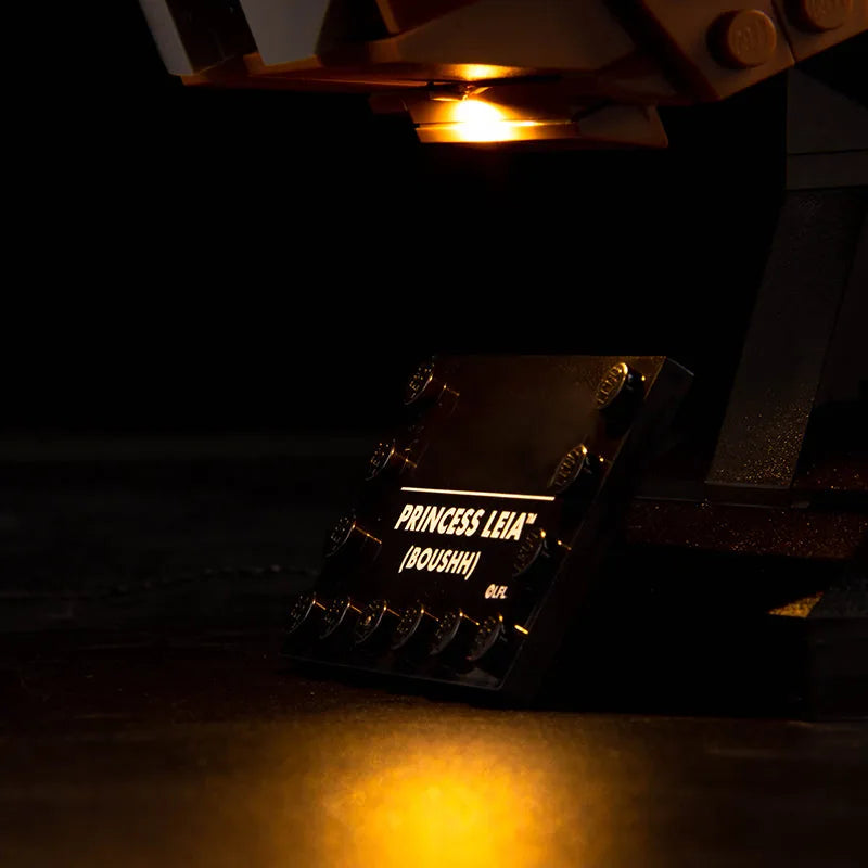 display lighting in a dark room: Bright My Bricks DIY LED light kit for LEGO® Star Wars Princess Leia (Boushh) Helmet #75351