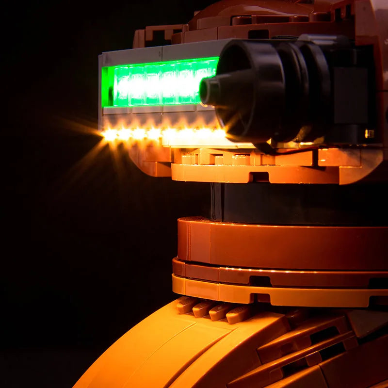 LEGO® Star Wars Princess Leia (Boushh) Helmet #75351 — fully illuminated on display (LED lights)