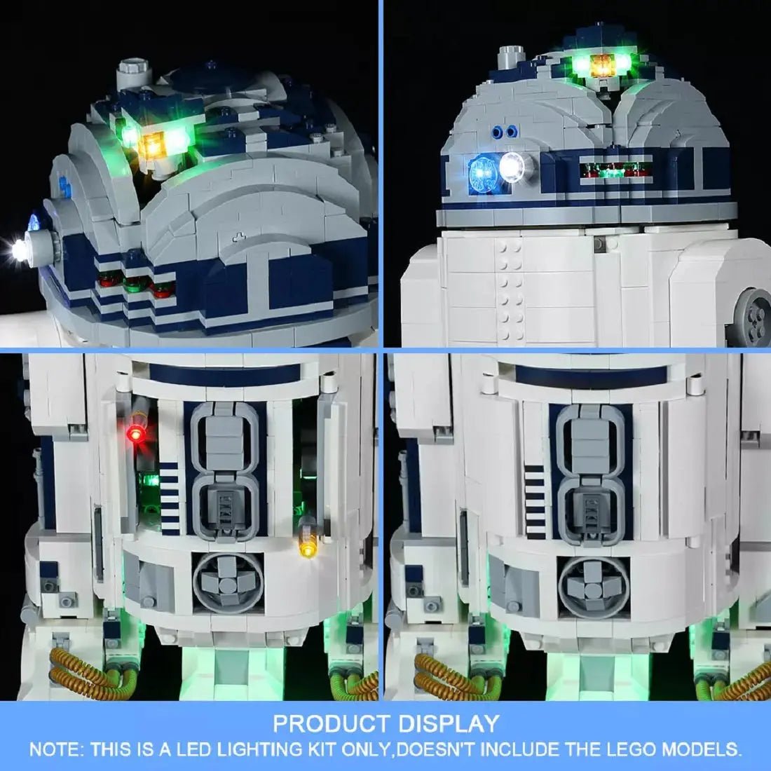 light kit for LEGO® Star Wars R2-D2 #75308, installed and glowing