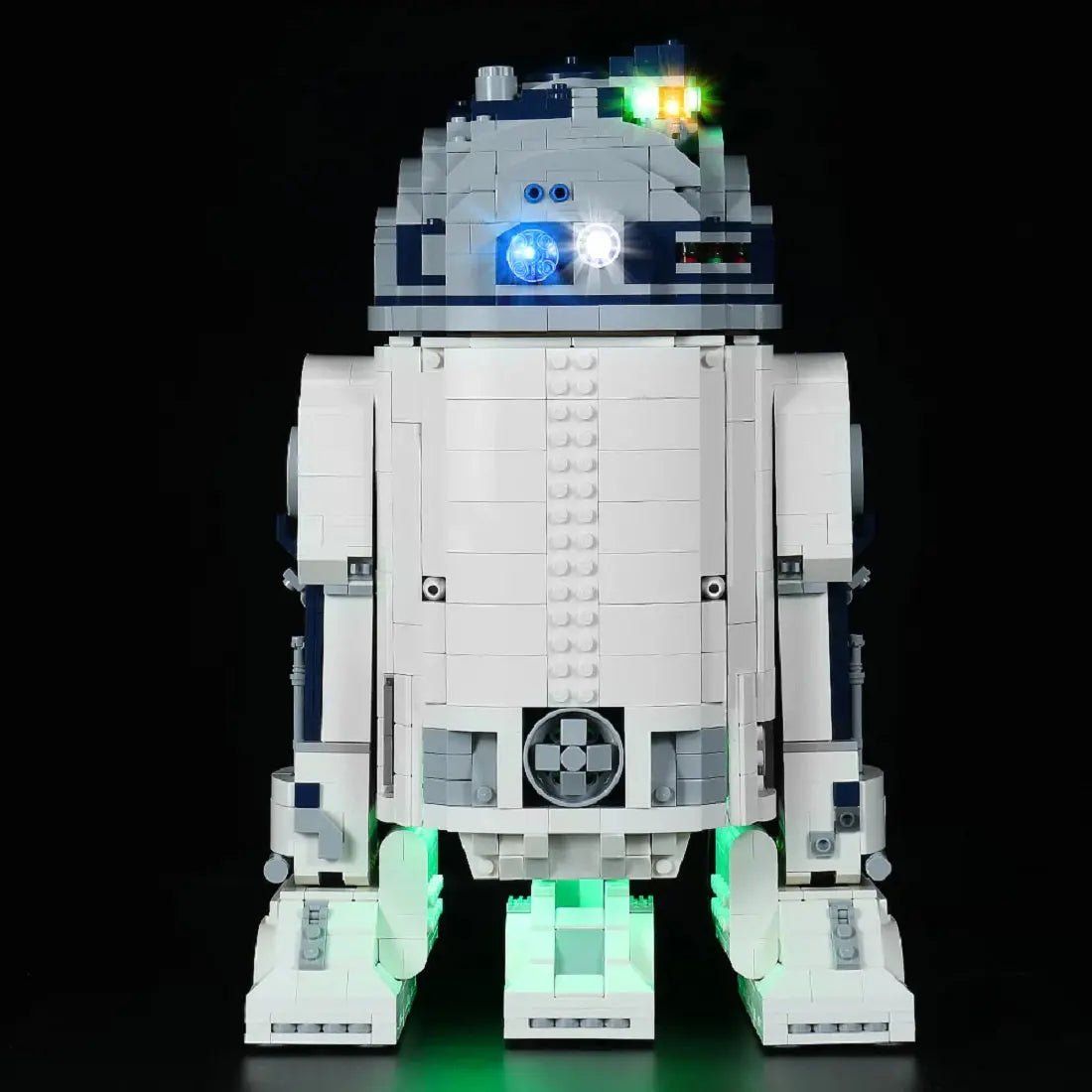 Bright My Bricks LED light kit for LEGO® Star Wars R2-D2 #75308 — side angle with lights on
