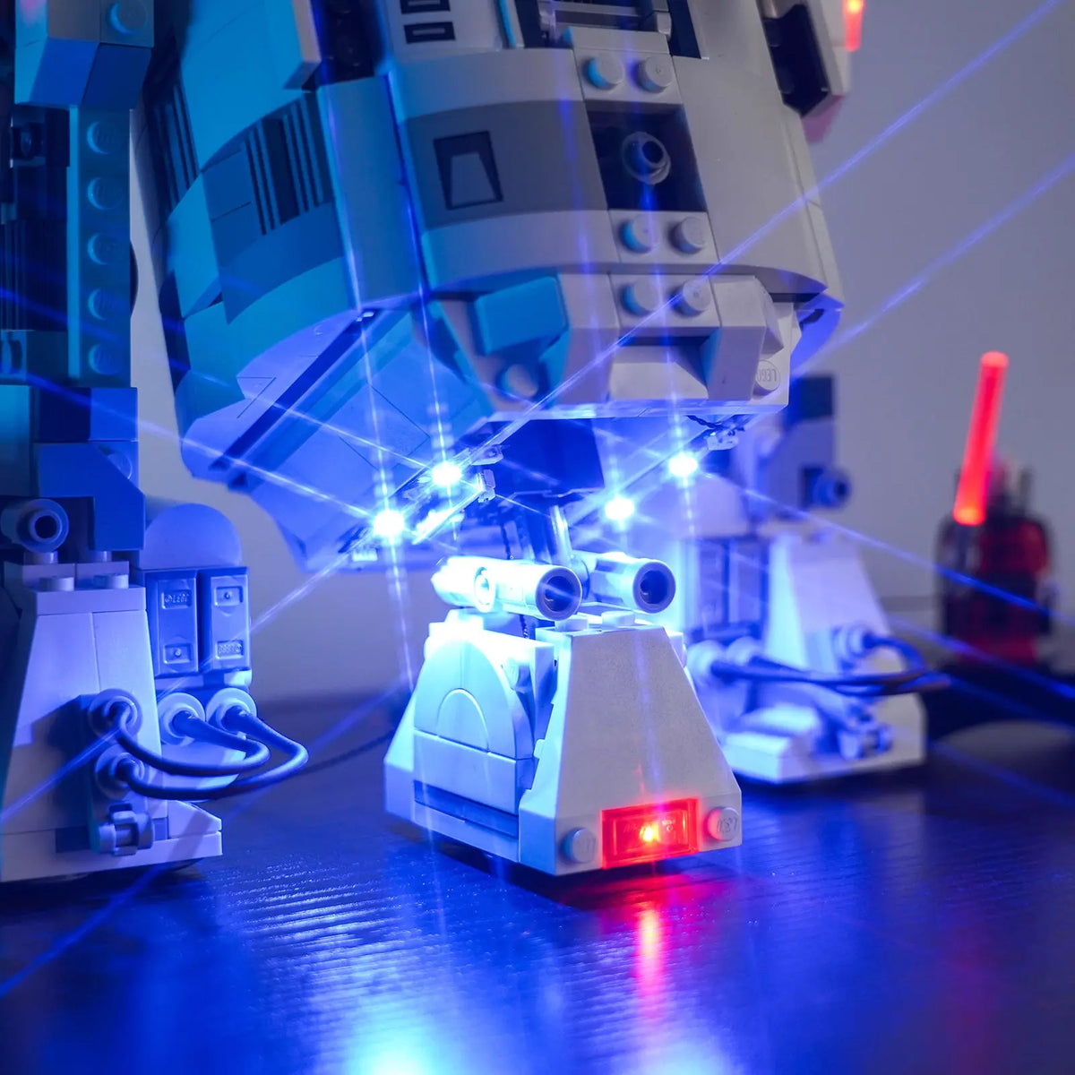 LEGO® Star Wars R2-D2 #75379 warm LED glow detail, with the RGB LED light kit