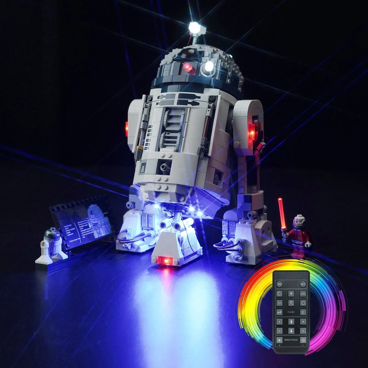 LEGO® Star Wars R2-D2 #75379 close-up of the LED lighting detail, with the premium LED light kit