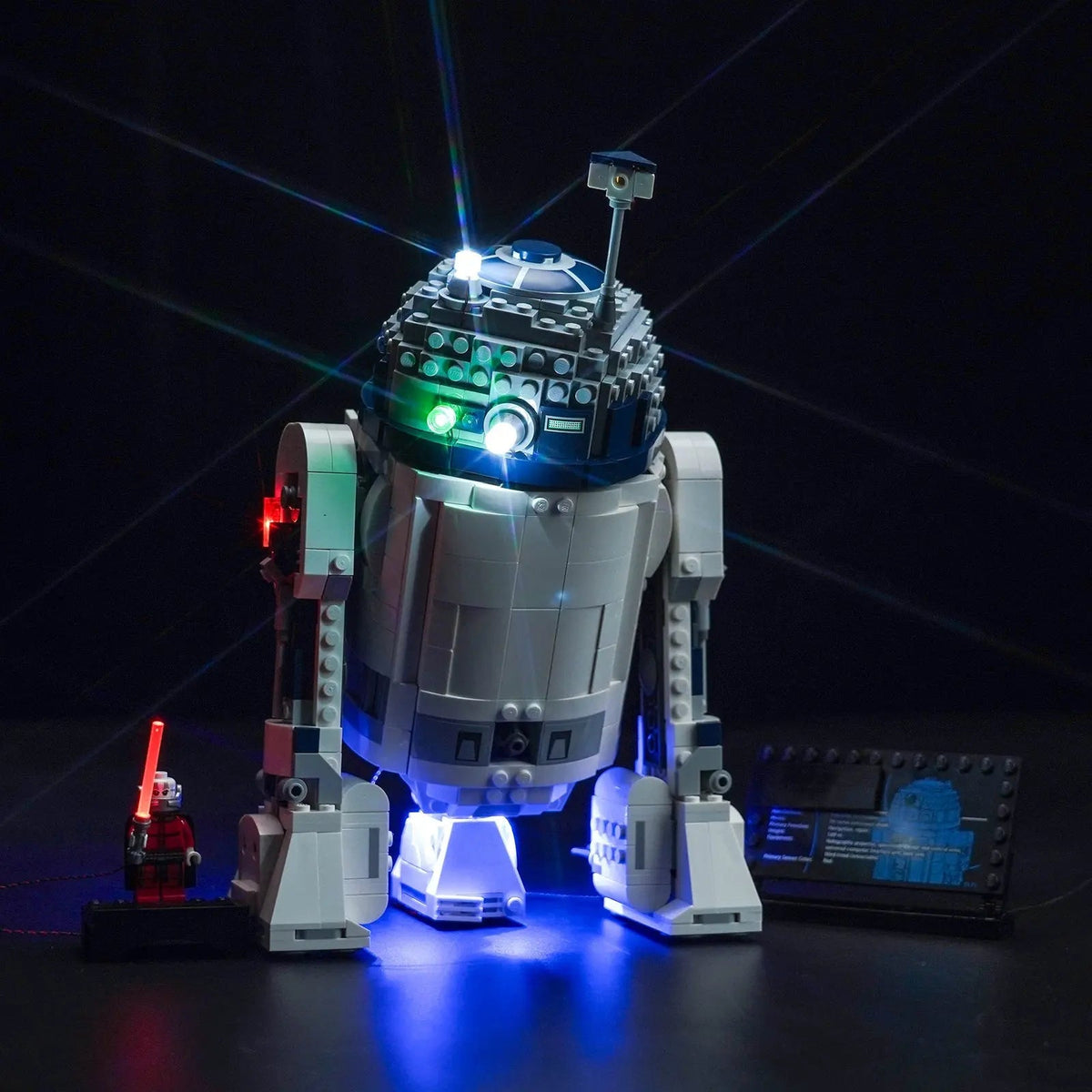 illuminated at night: Bright My Bricks display light kit for LEGO® Star Wars R2-D2 #75379