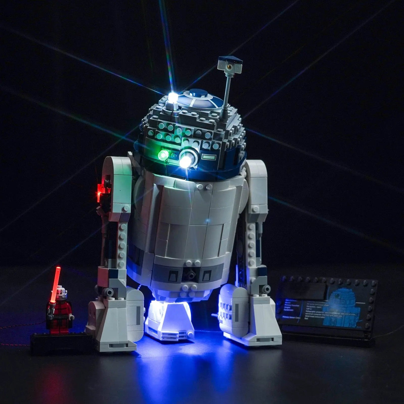 illuminated at night: Bright My Bricks display light kit for LEGO® Star Wars R2-D2 #75379
