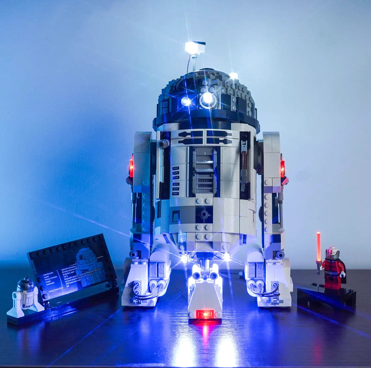 LEGO® Star Wars R2-D2 #75379 LED strips and bricks detail, with the premium LED light kit