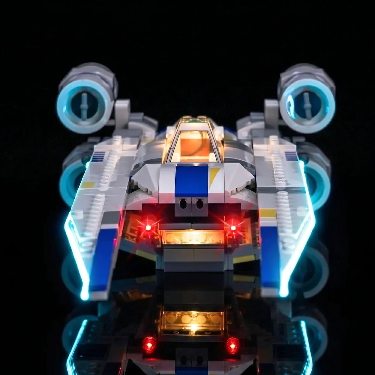 front view fully lit: Bright My Bricks RGB LED light kit for LEGO® Star Wars Rebel U-Wing Starfighter #75399