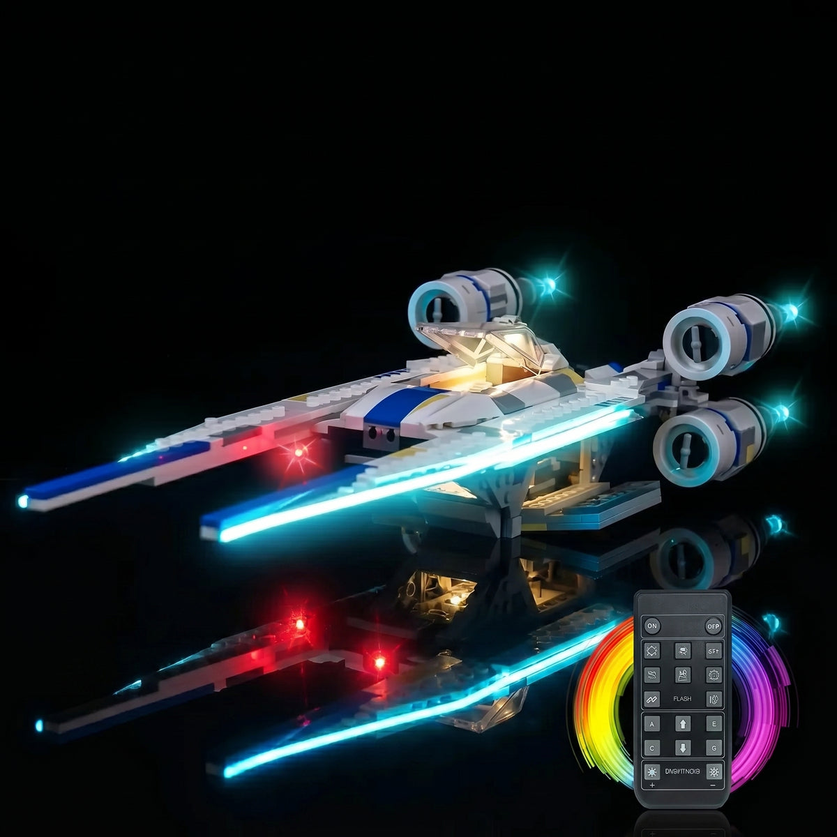 fully illuminated on display: Bright My Bricks light kit for LEGO® Star Wars Rebel U-Wing Starfighter #75399