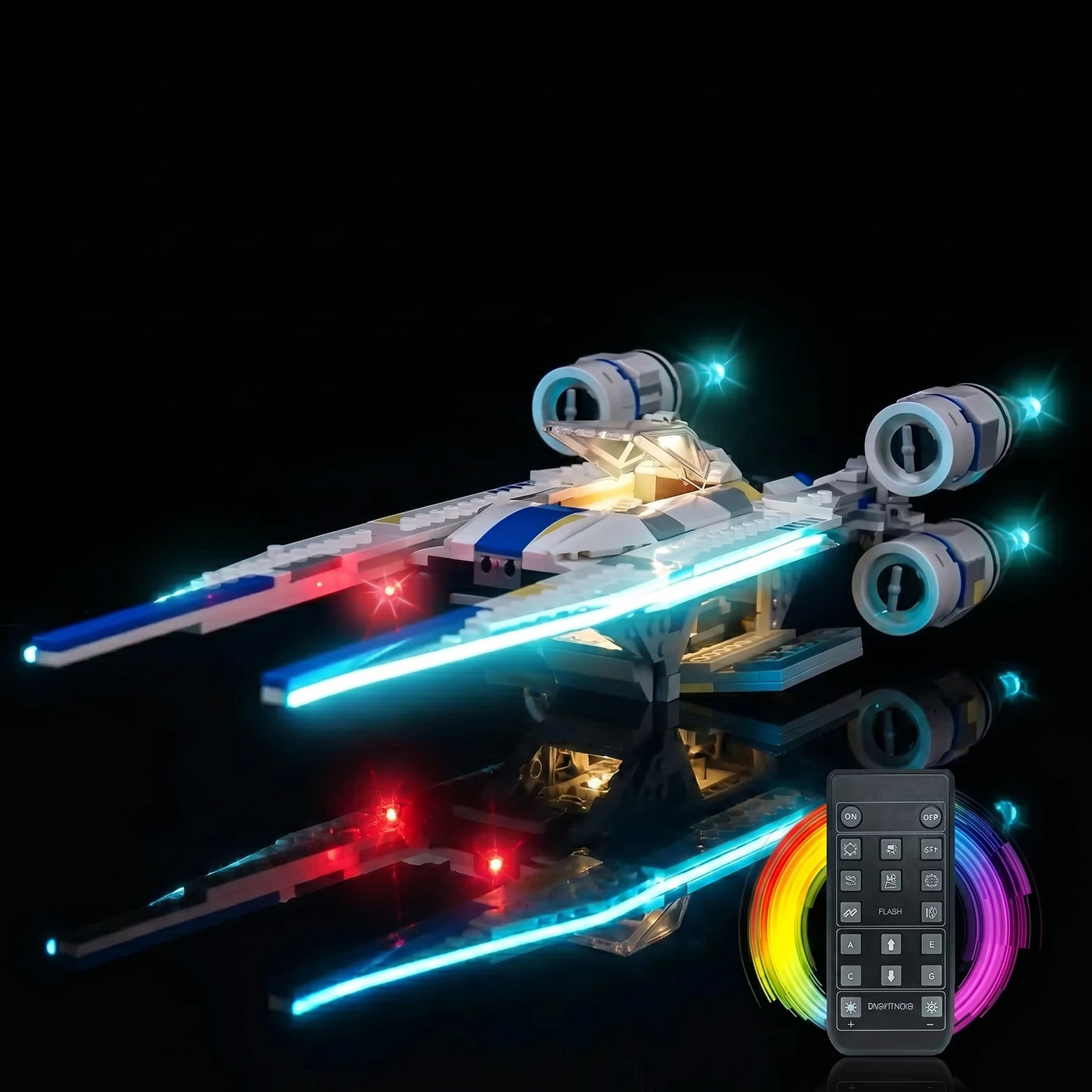 fully illuminated on display: Bright My Bricks light kit for LEGO® Star Wars Rebel U-Wing Starfighter #75399