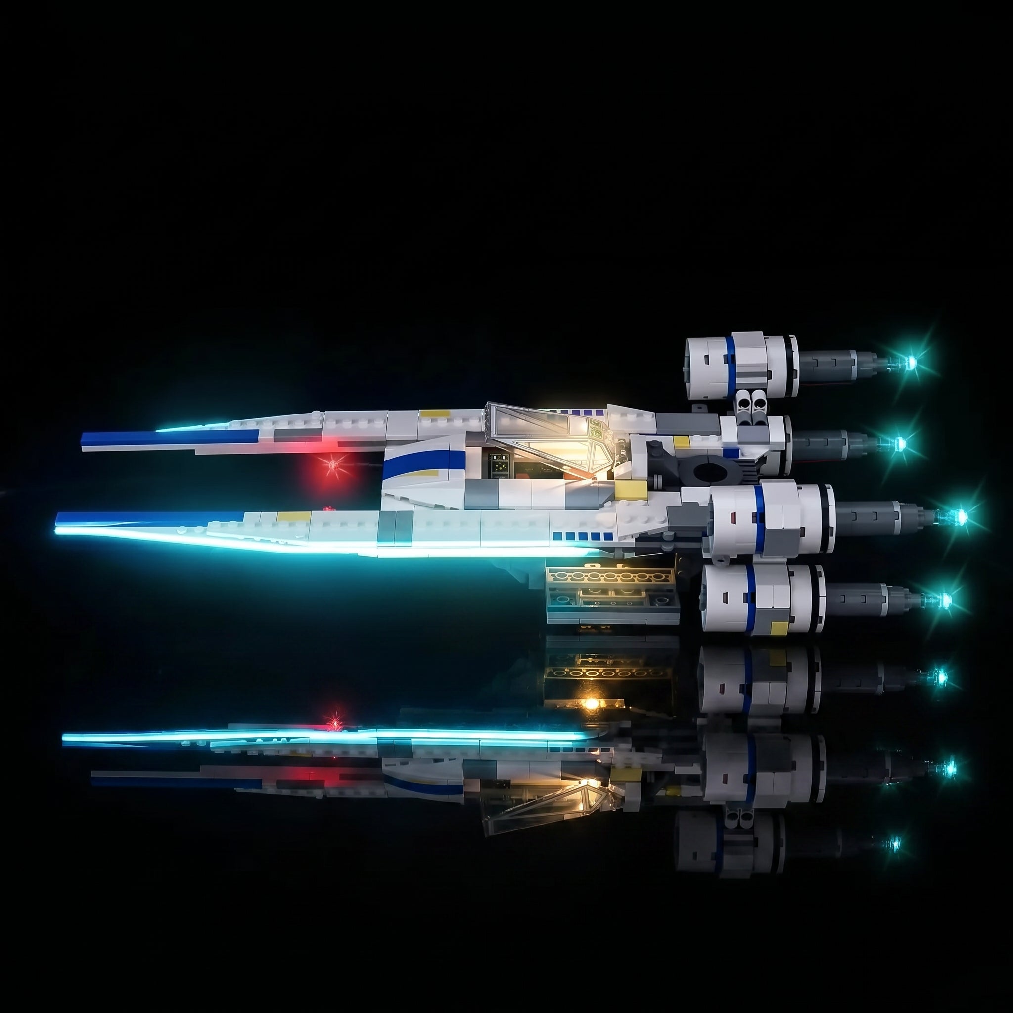 Bright My Bricks custom LED lighting for LEGO® Star Wars Rebel U-Wing Starfighter #75399 — front view fully lit