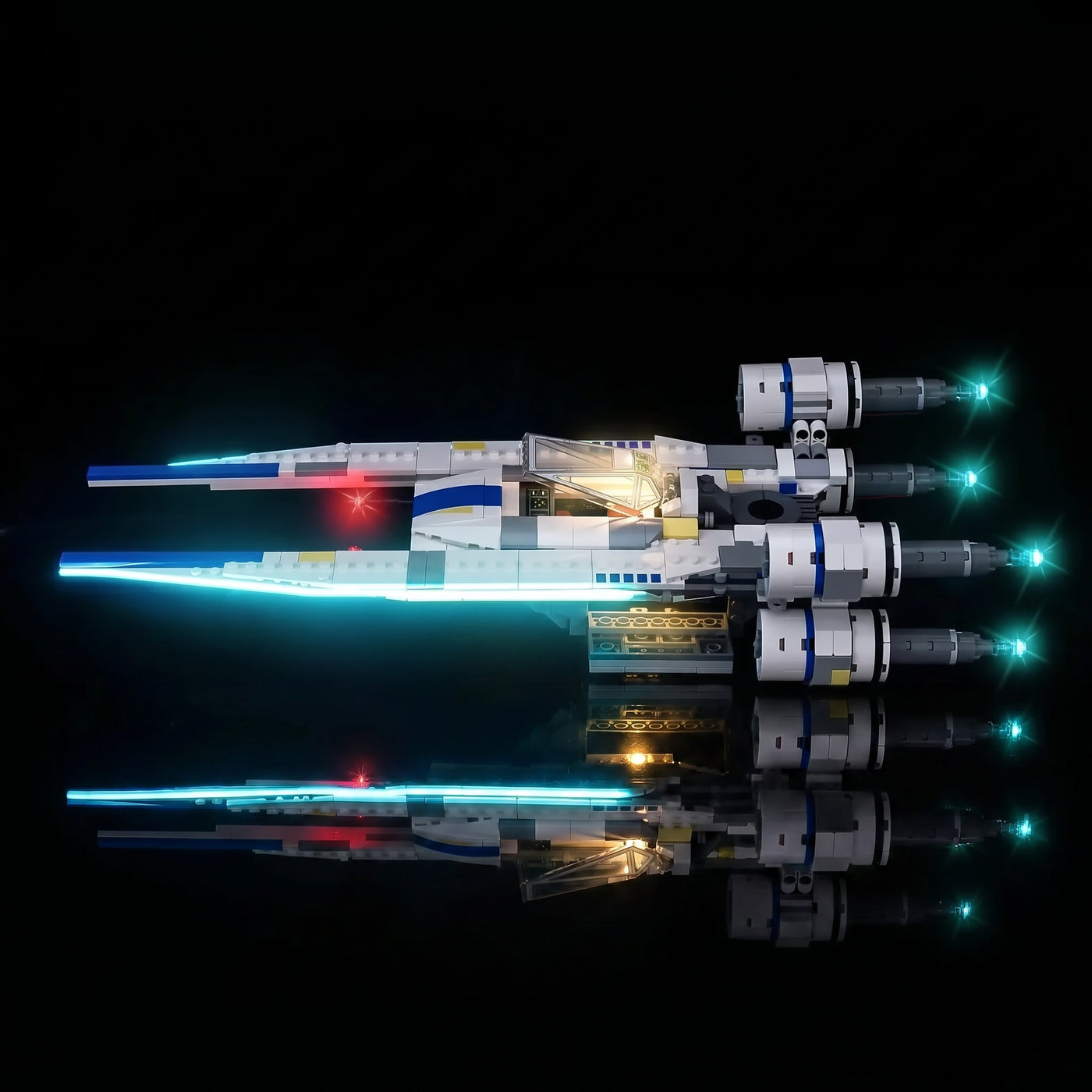 Bright My Bricks custom LED lighting for LEGO® Star Wars Rebel U-Wing Starfighter #75399 — front view fully lit