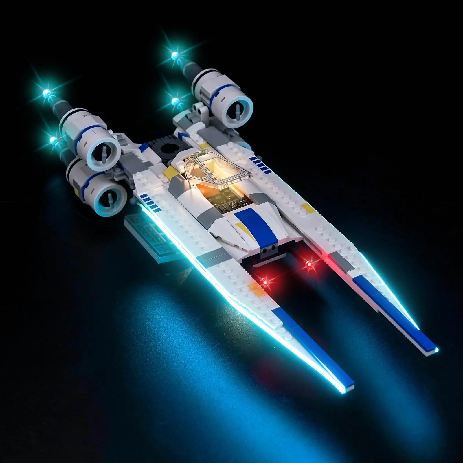 Close-up of LED lights on LEGO Star Wars Rebel U-Wing Starfighter #75399