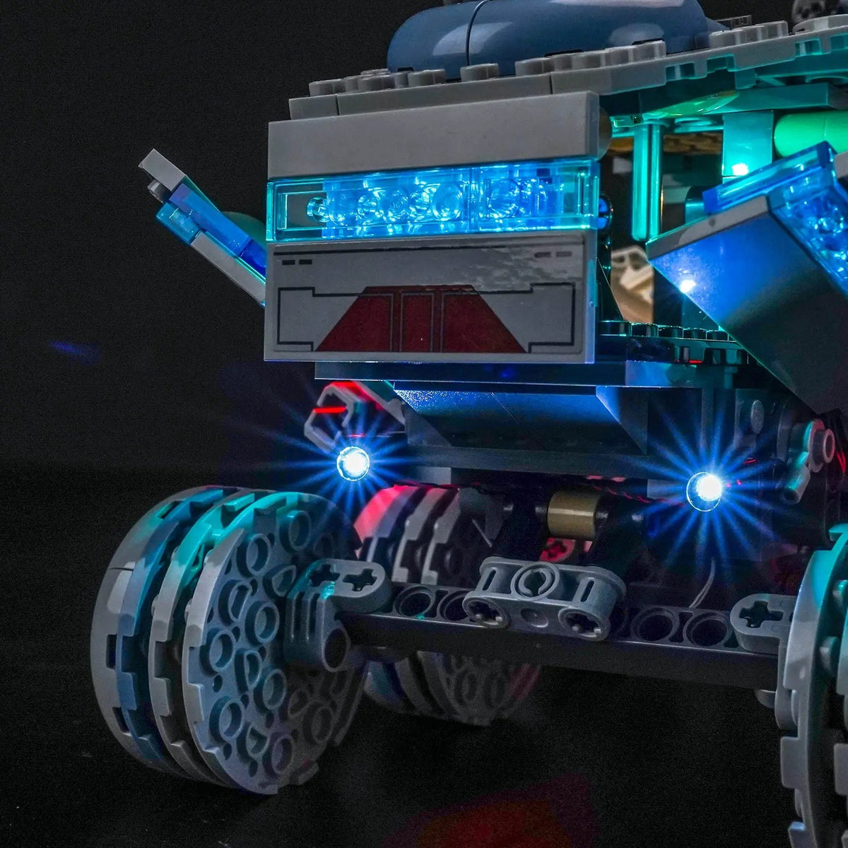 LEGO® Star Wars Republic Juggernaut #75413 night-mode display glow, with the premium LED light kit