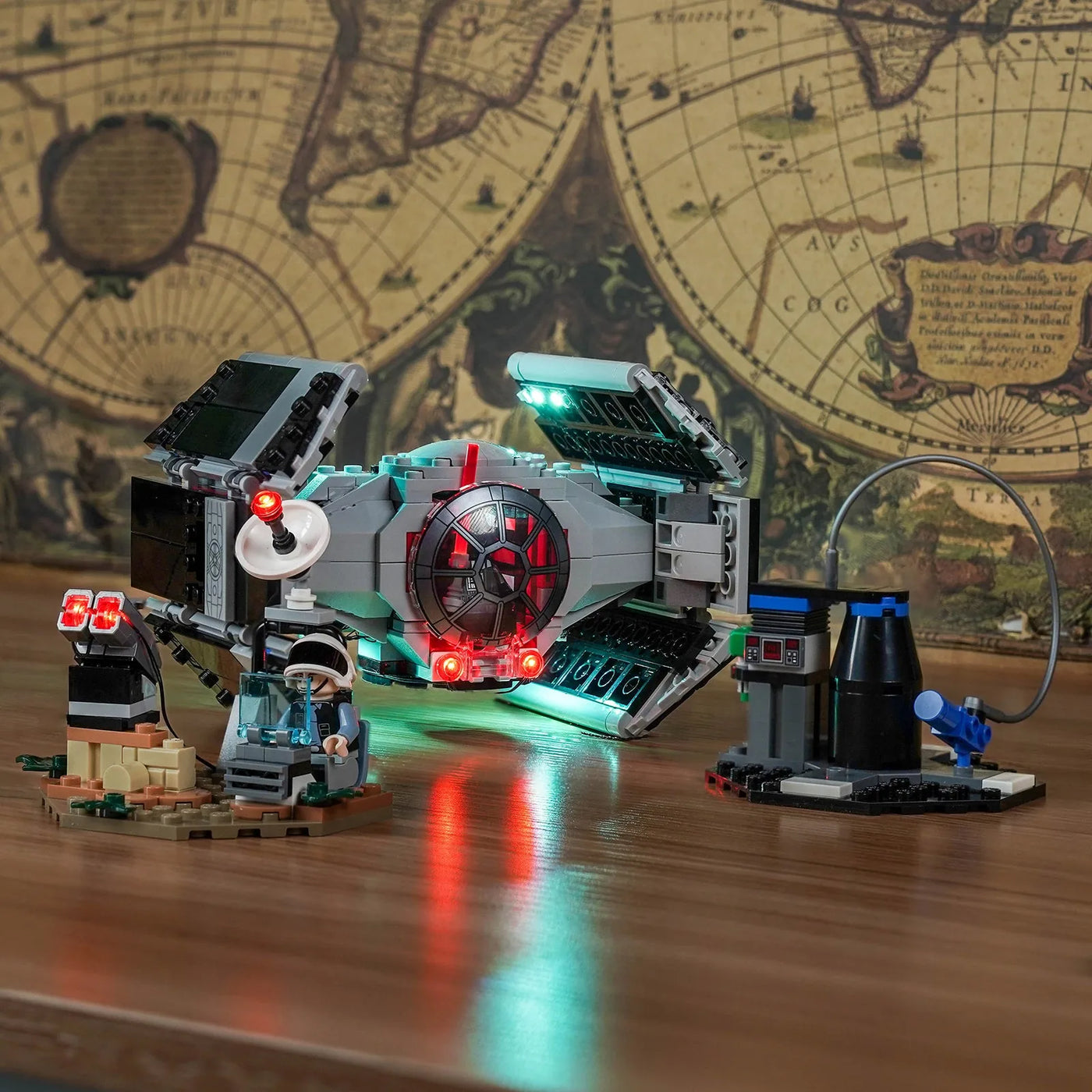 Bright My Bricks light kit for LEGO® Star Wars SMART Play Darth Vader's TIE Fighter #75421 — side angle with lights on