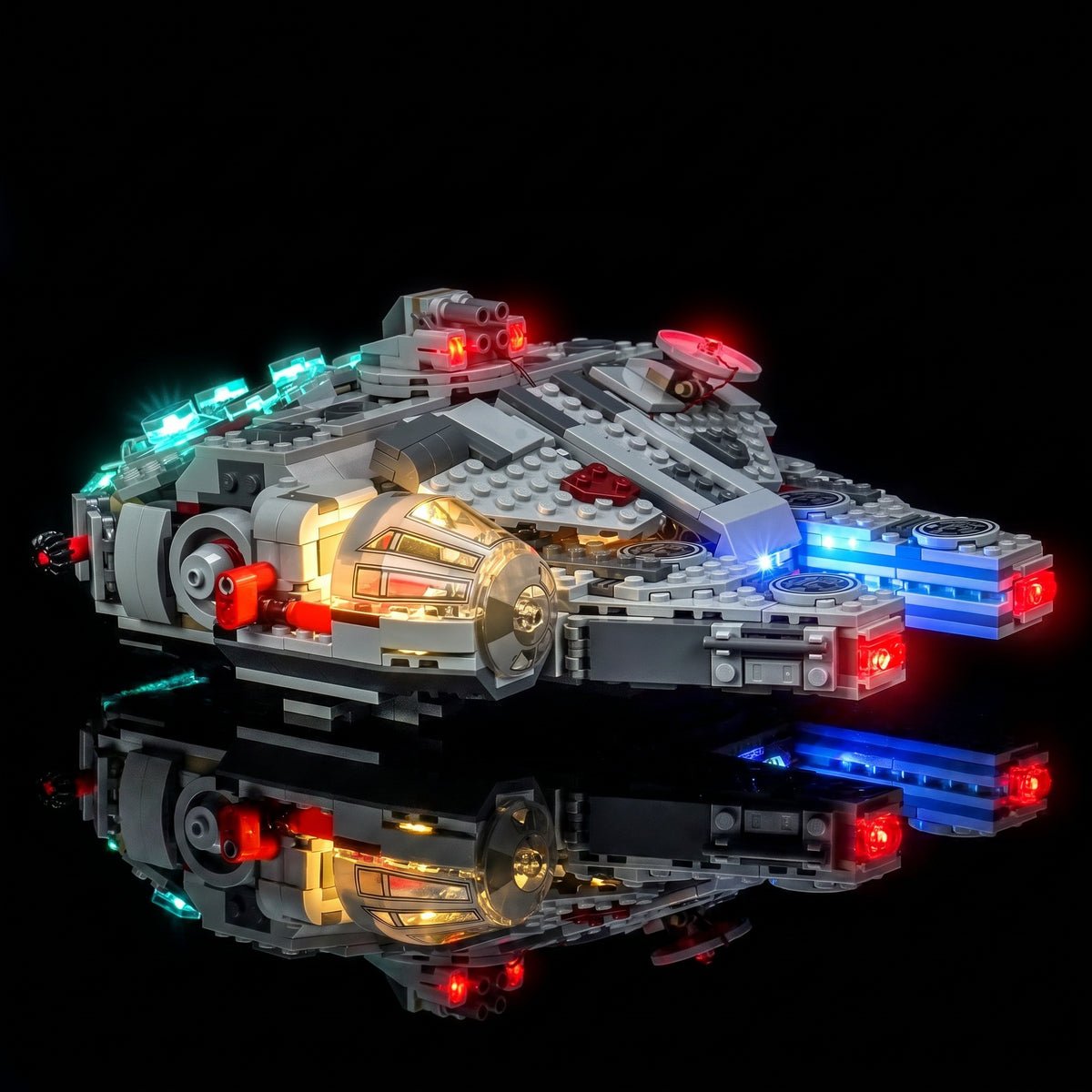 LEGO® Star Wars SMART Play Millennium Falcon #75426 warm LED glow detail, with the LED light kit