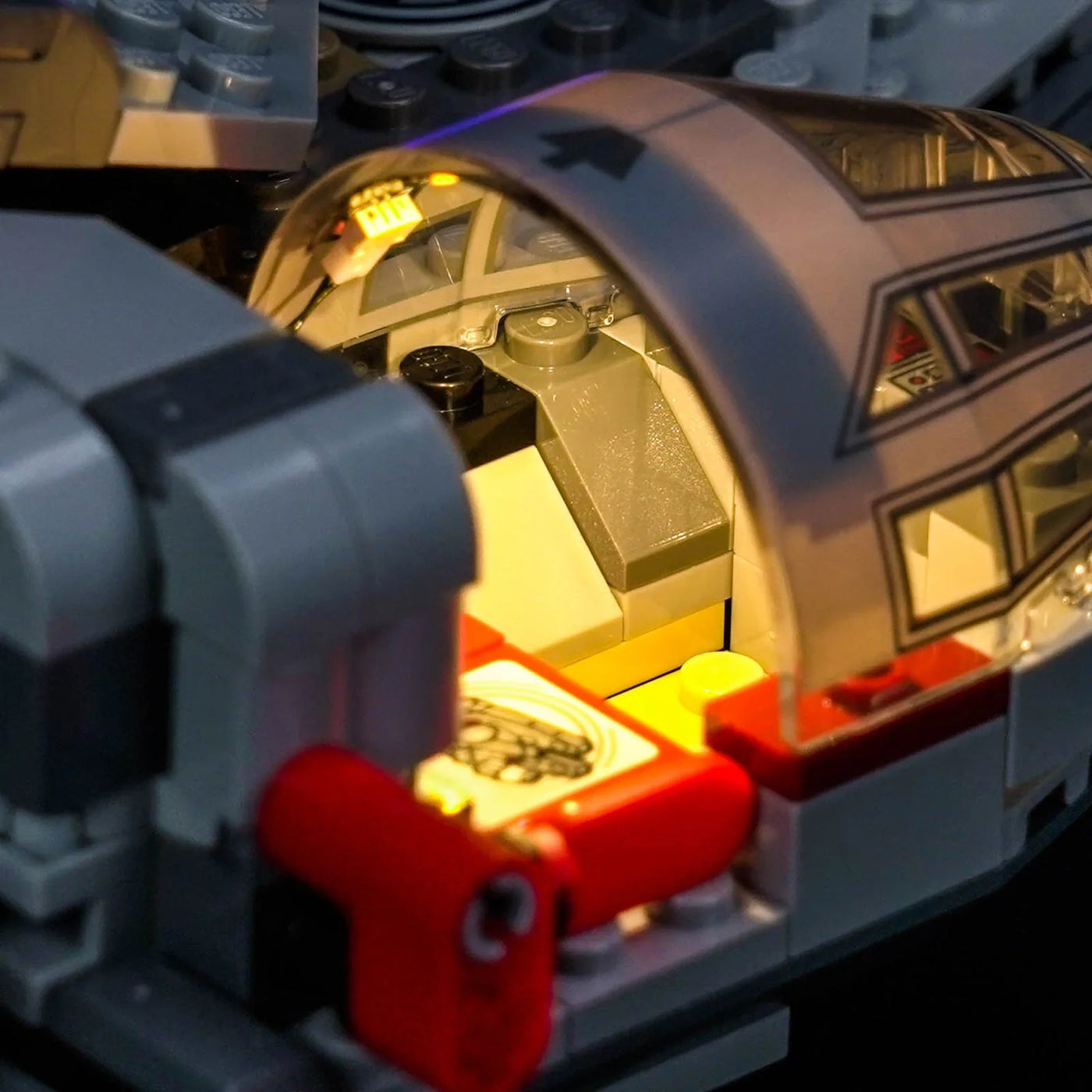 Bright My Bricks USB-powered LED light kit for LEGO® Star Wars SMART Play Millennium Falcon #75426 — showcase lighting view