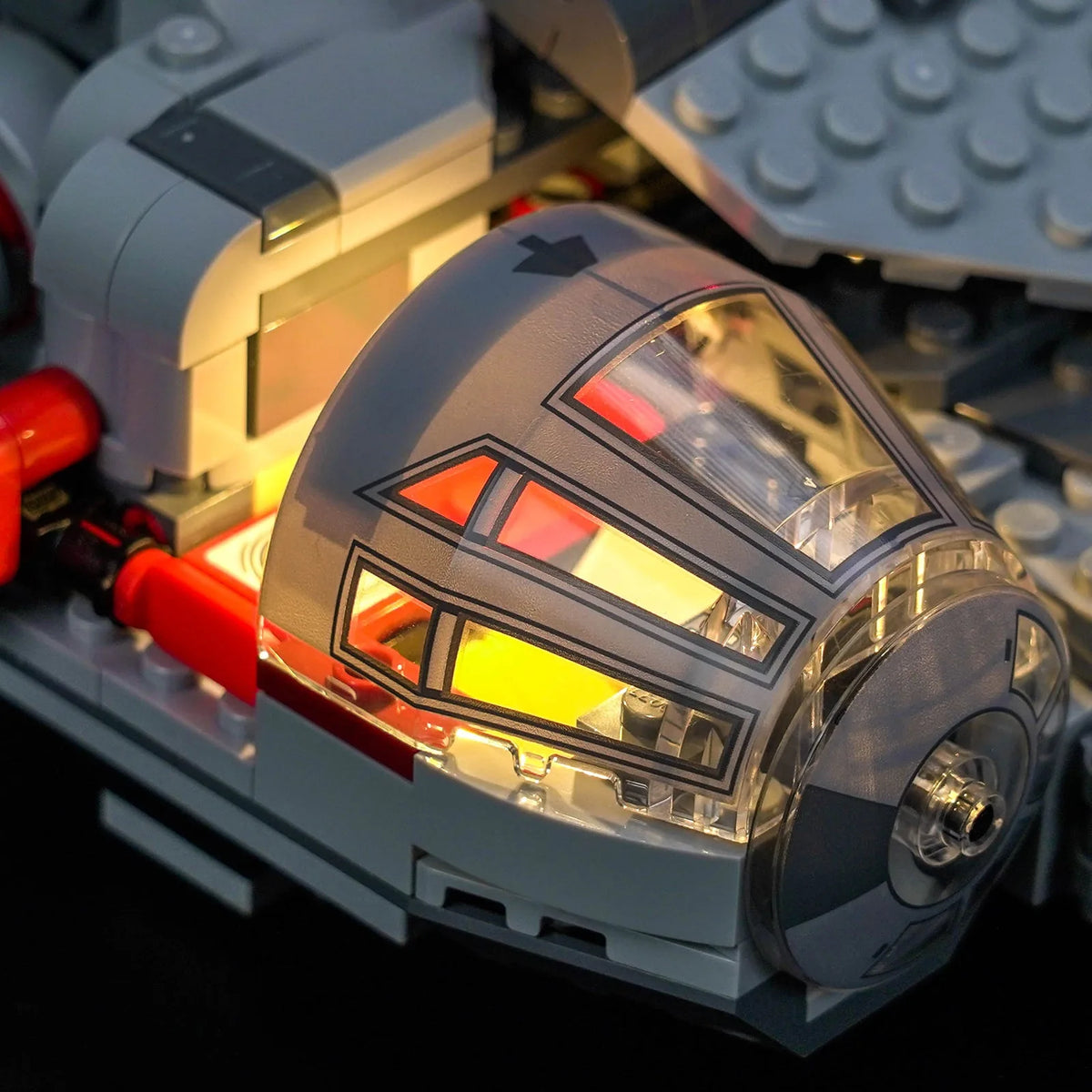 Bright My Bricks premium LED light kit for LEGO® Star Wars SMART Play Millennium Falcon #75426 — side angle with lights on