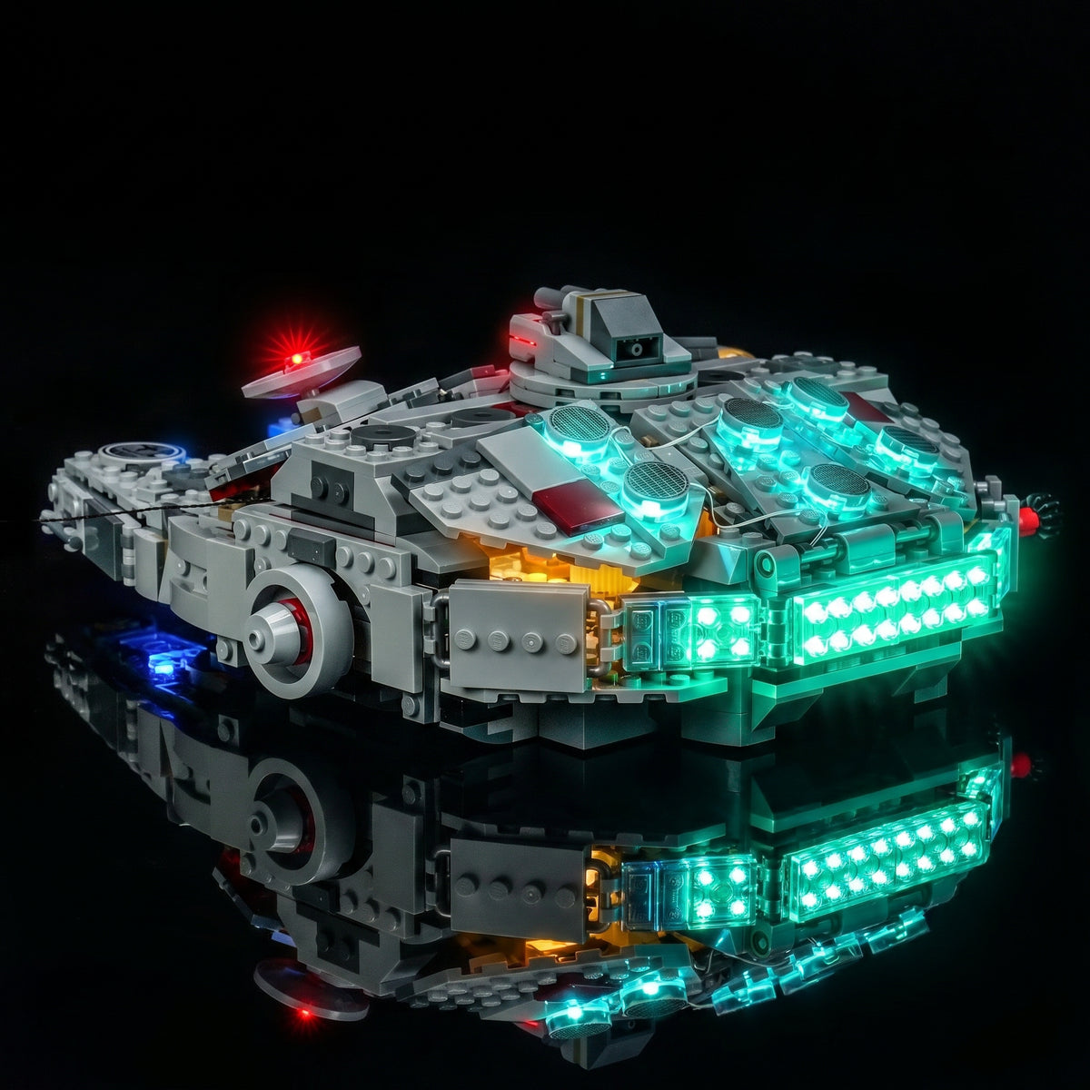 Bright My Bricks LED lighting kit for LEGO® Star Wars SMART Play Millennium Falcon #75426 — front view fully lit