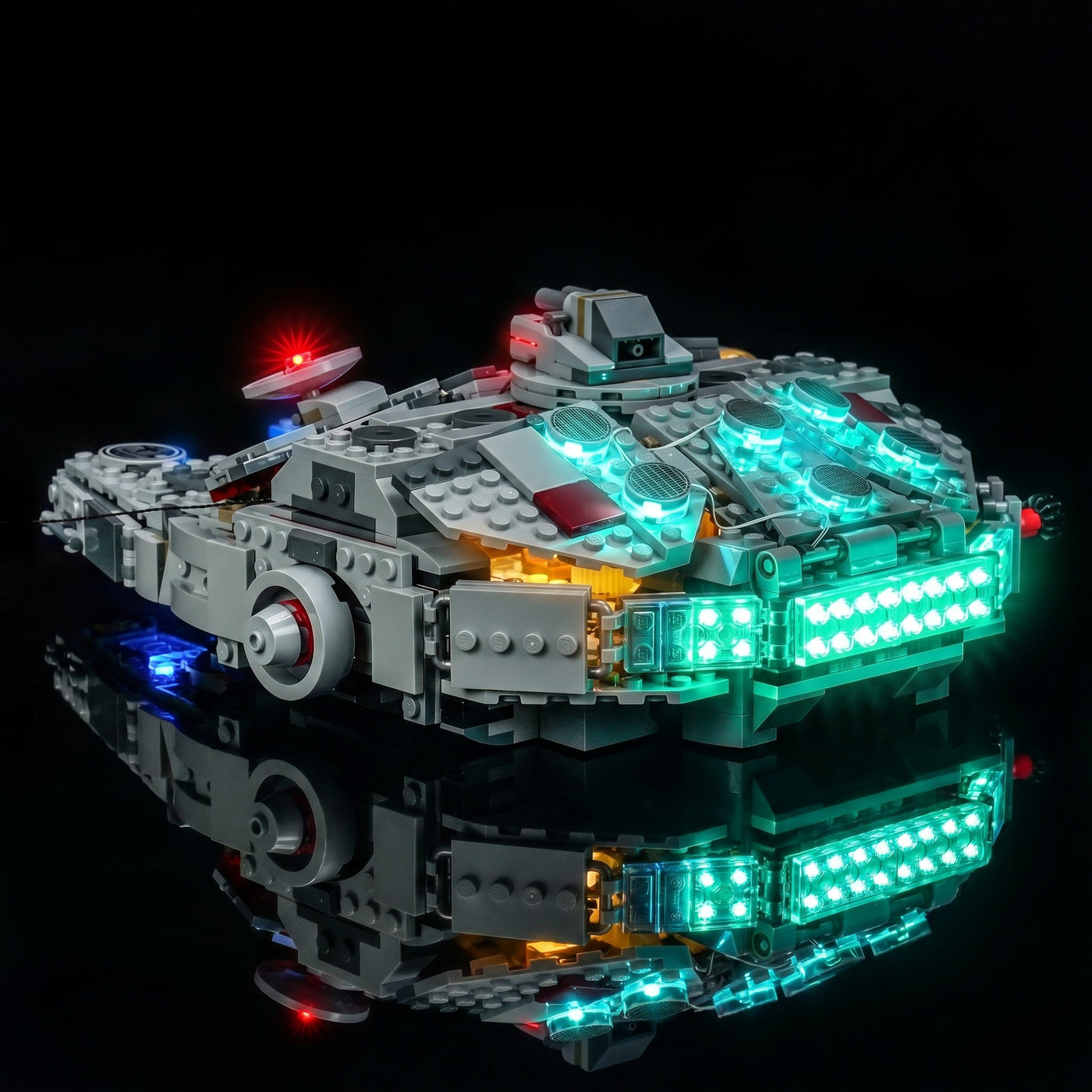 Bright My Bricks LED lighting kit for LEGO® Star Wars SMART Play Millennium Falcon #75426 — front view fully lit