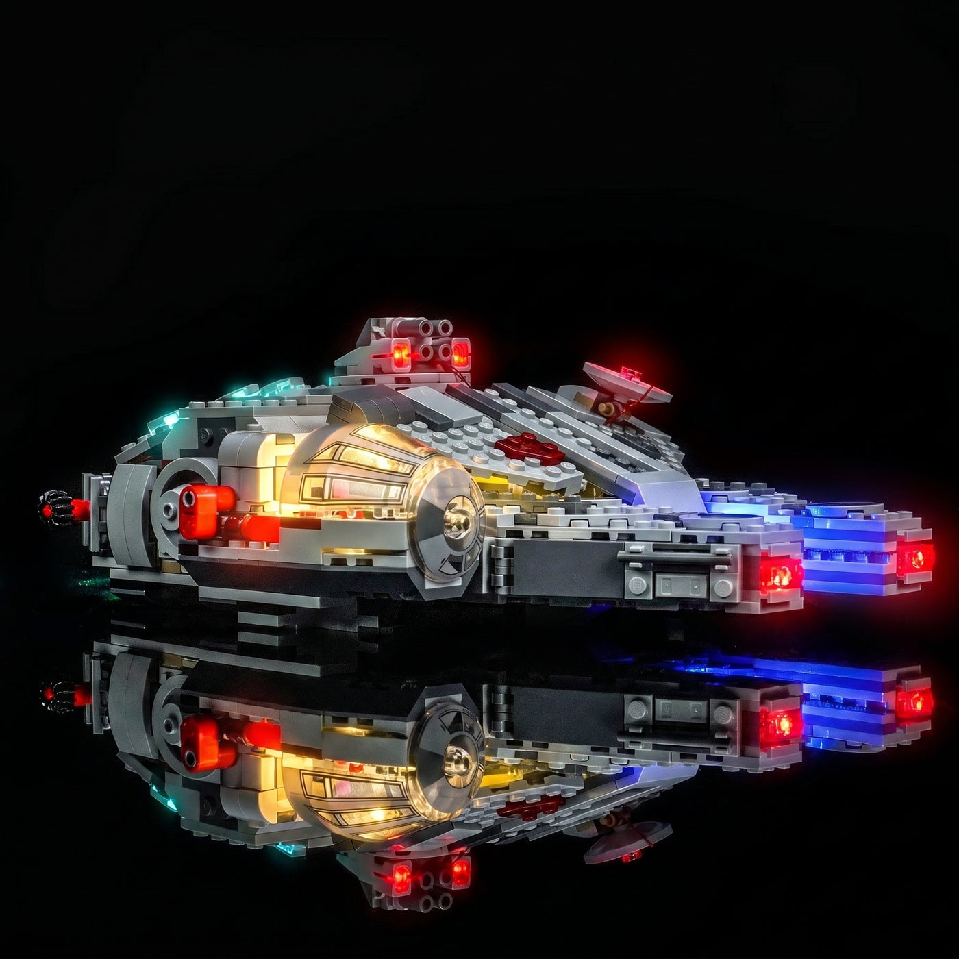 LEGO® Star Wars SMART Play Millennium Falcon #75426 close-up of the LED lighting detail, with the DIY LED light kit