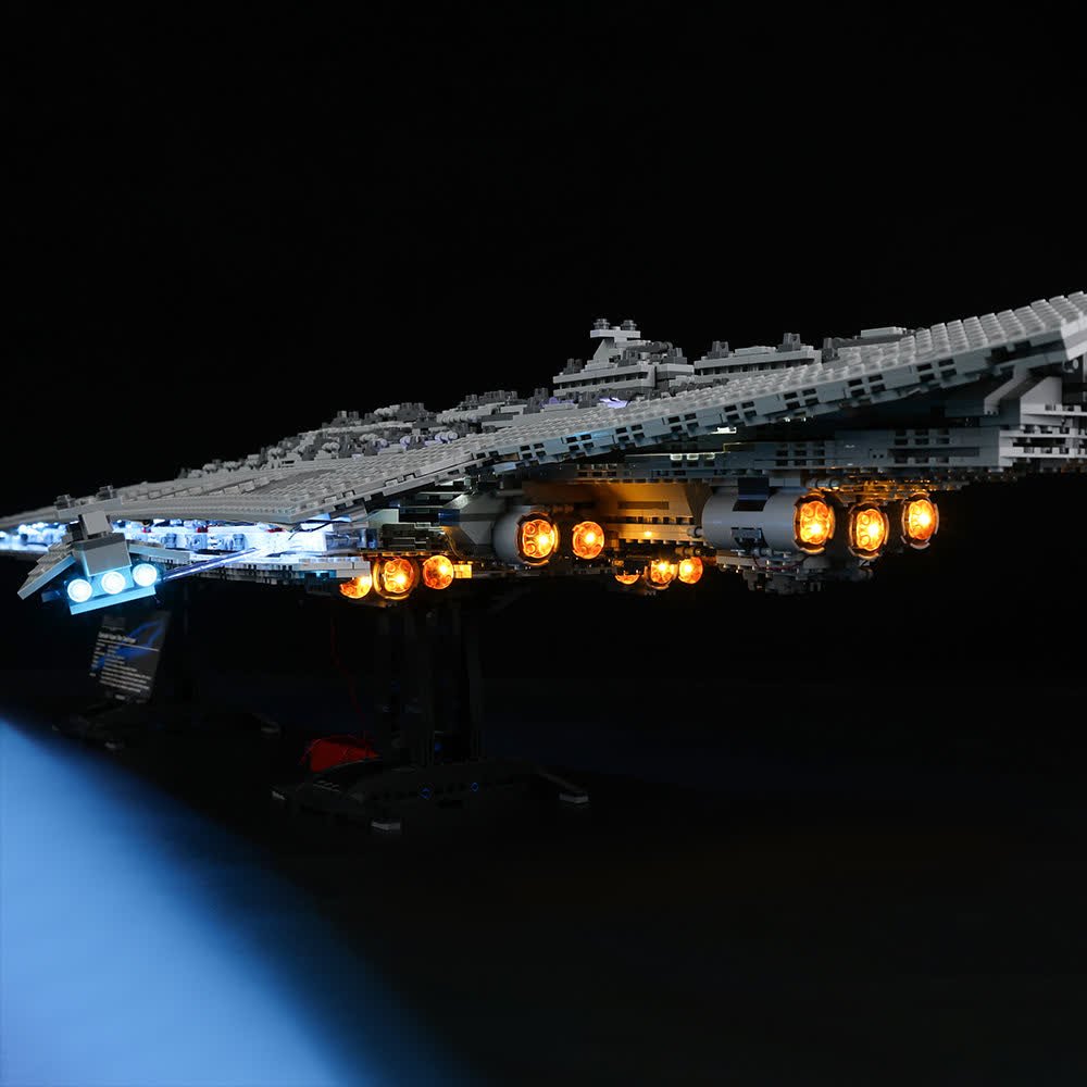 LEGO Star Wars Super Star Destroyer Executor #10221 illuminated at night