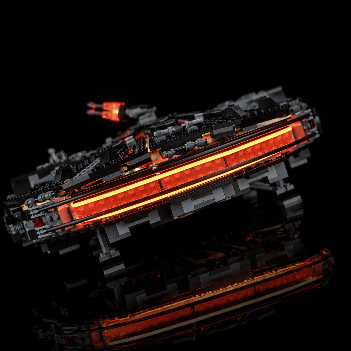 LEGO® Star Wars The Dark Falcon #75389 showcase lighting view, with the LED light kit