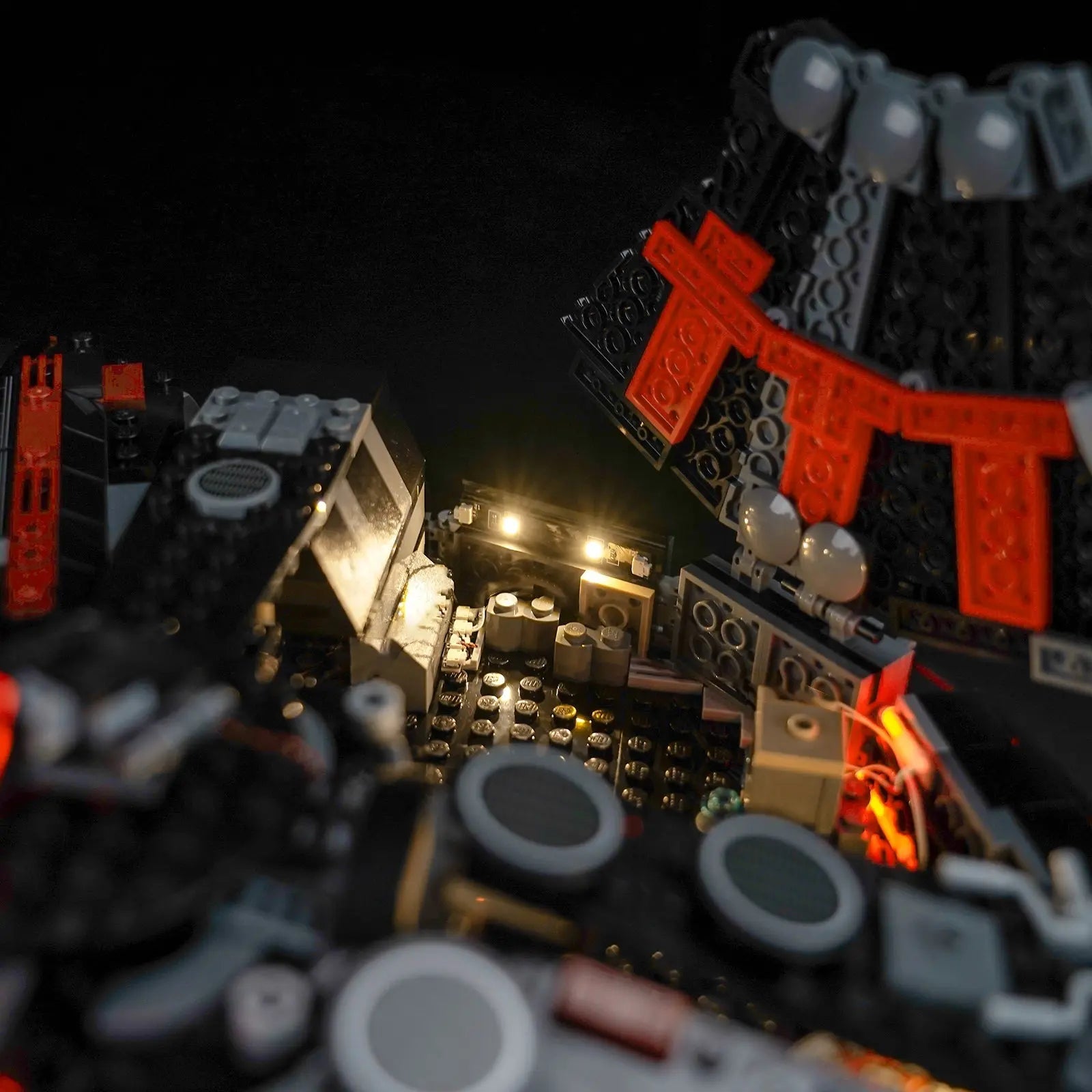 LEGO Star Wars The Dark Falcon #75389 illuminated at night