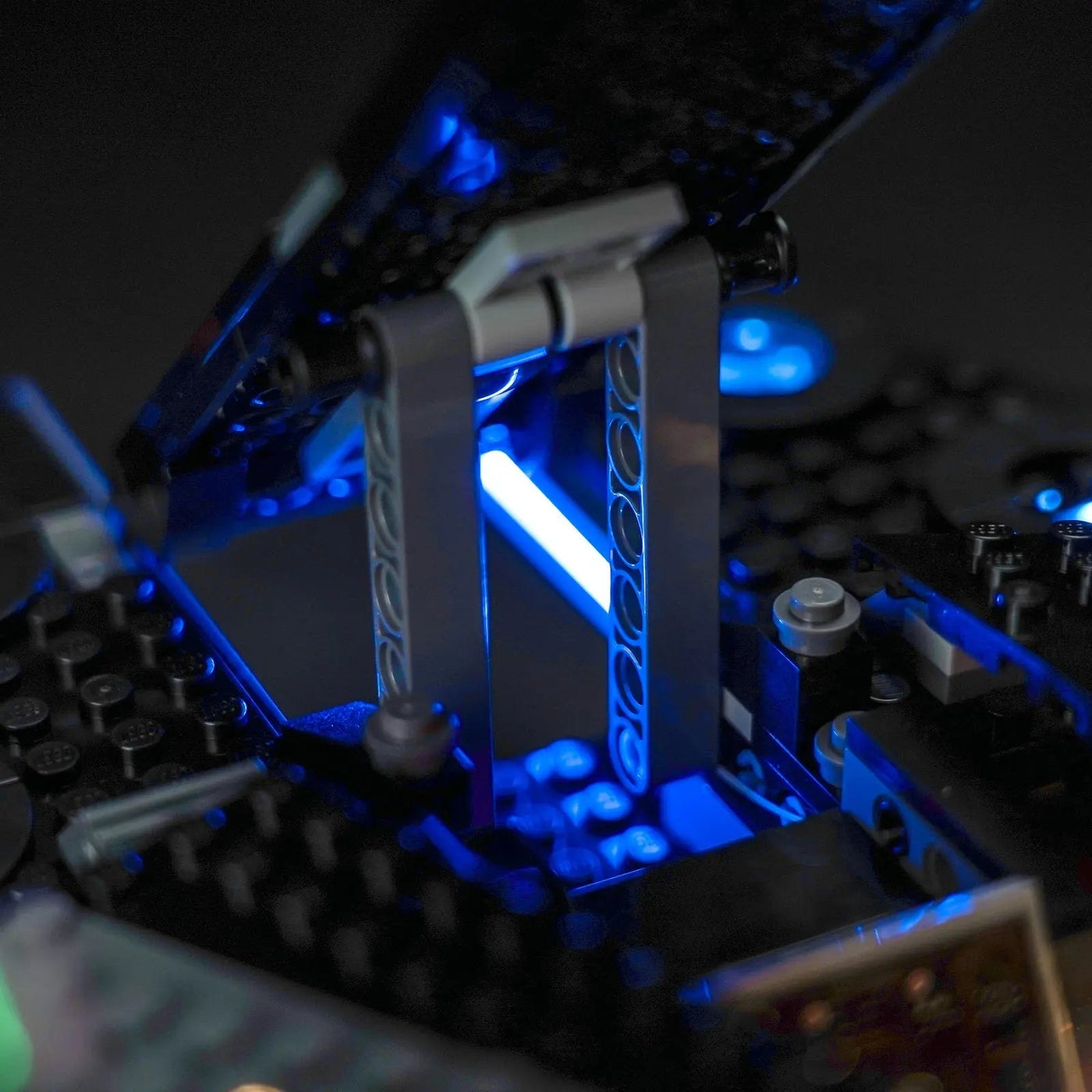 LEGO® Star Wars The Dark Falcon #75389 warm LED glow detail, with the display light kit