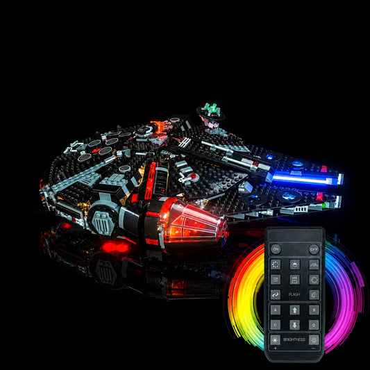 illuminated at night: Bright My Bricks USB-powered LED light kit for LEGO® Star Wars The Dark Falcon #75389
