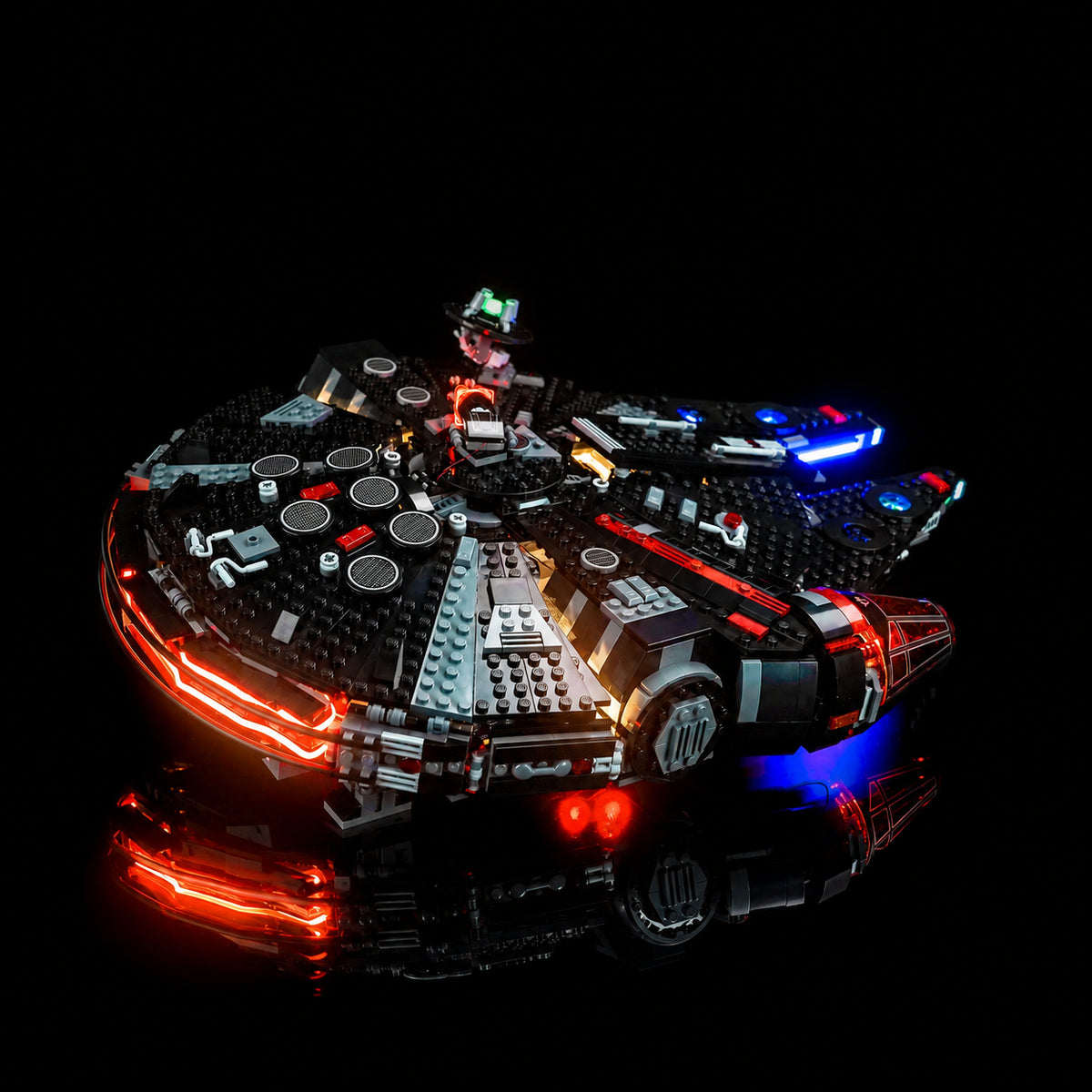 before-and-after lighting: Bright My Bricks RGB LED light kit for LEGO® Star Wars The Dark Falcon #75389
