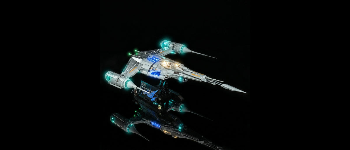 Light Kit for LEGO® Star Wars The Mandalorian's N-1 Starfighter #75442 — lit with the LED light kit