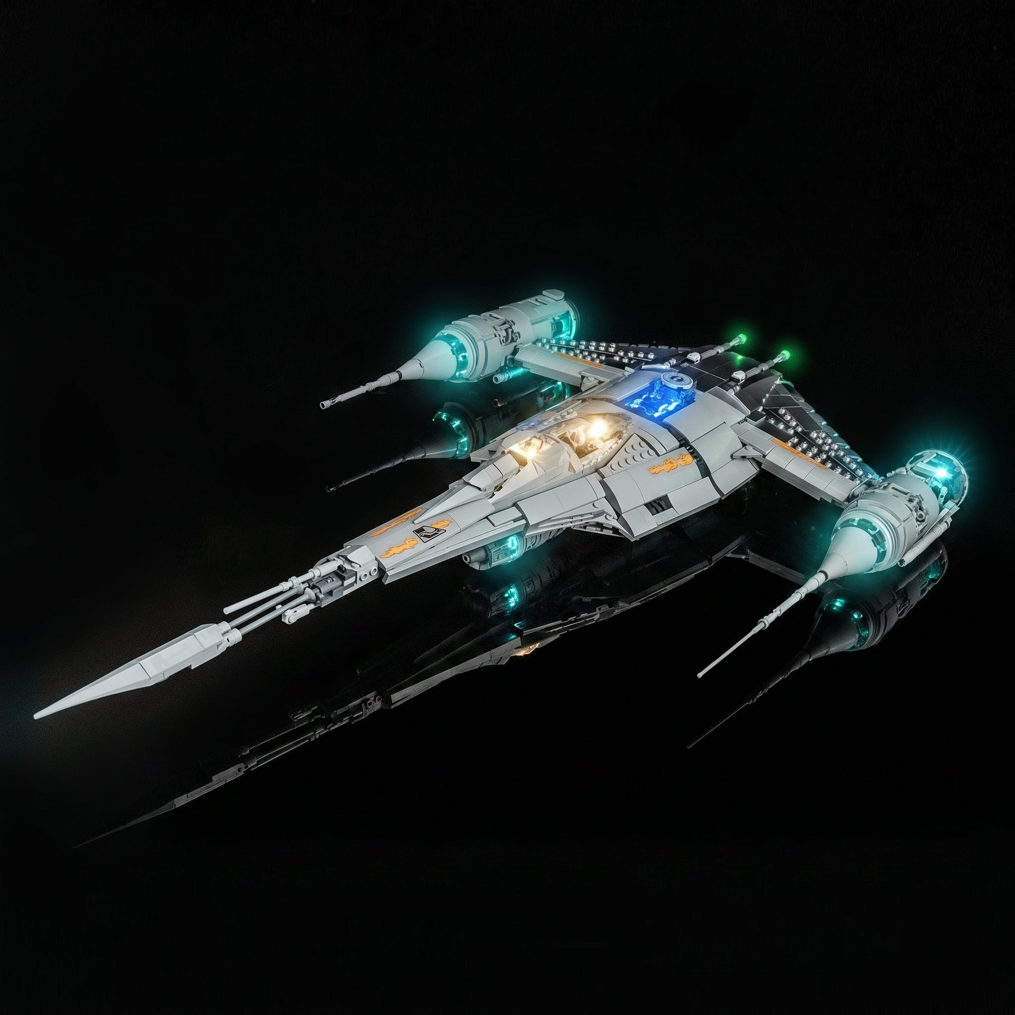 DIY LED light kit for LEGO® Star Wars The Mandalorian's N-1 Starfighter #75442, warm LED glow detail