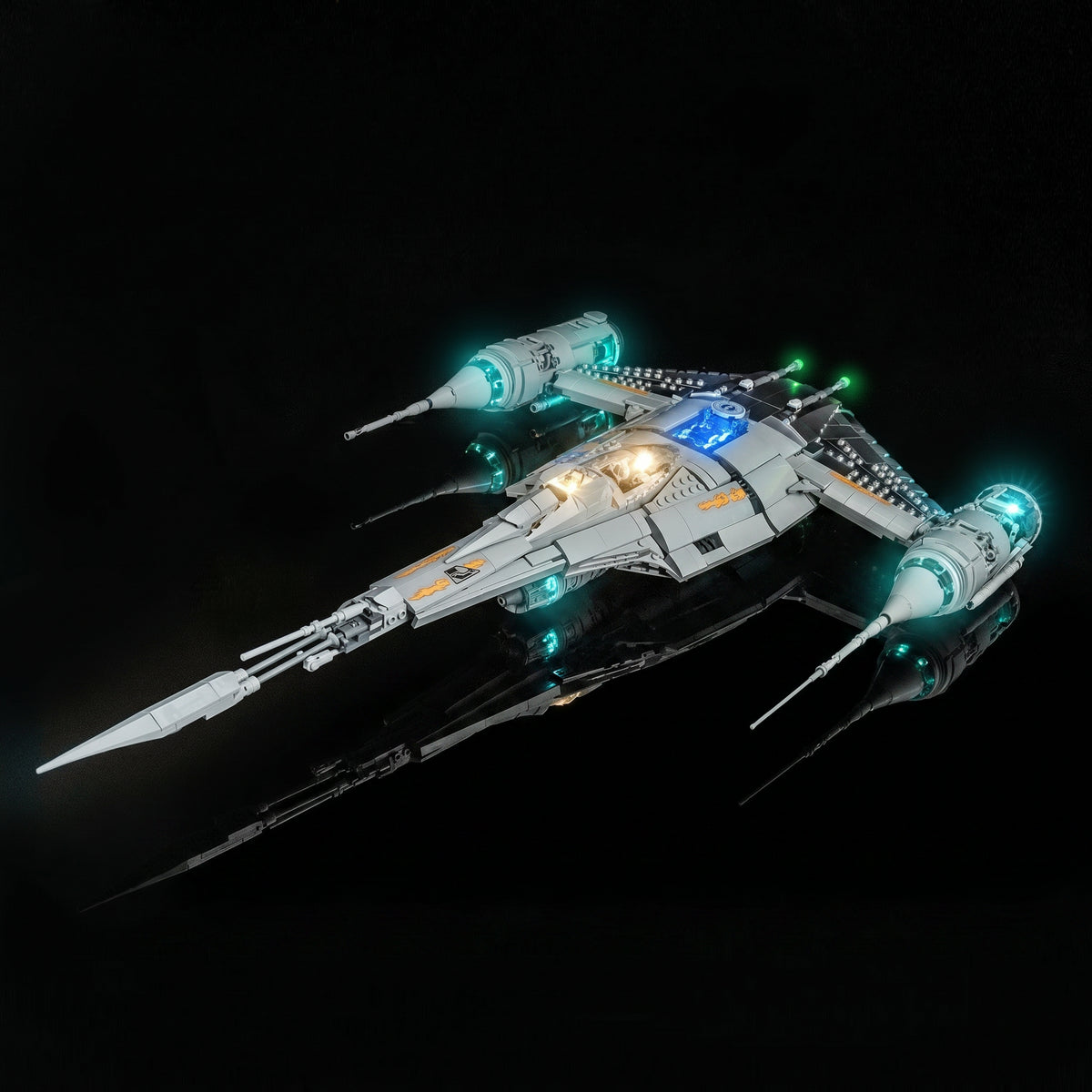 DIY LED light kit for LEGO® Star Wars The Mandalorian's N-1 Starfighter #75442, warm LED glow detail